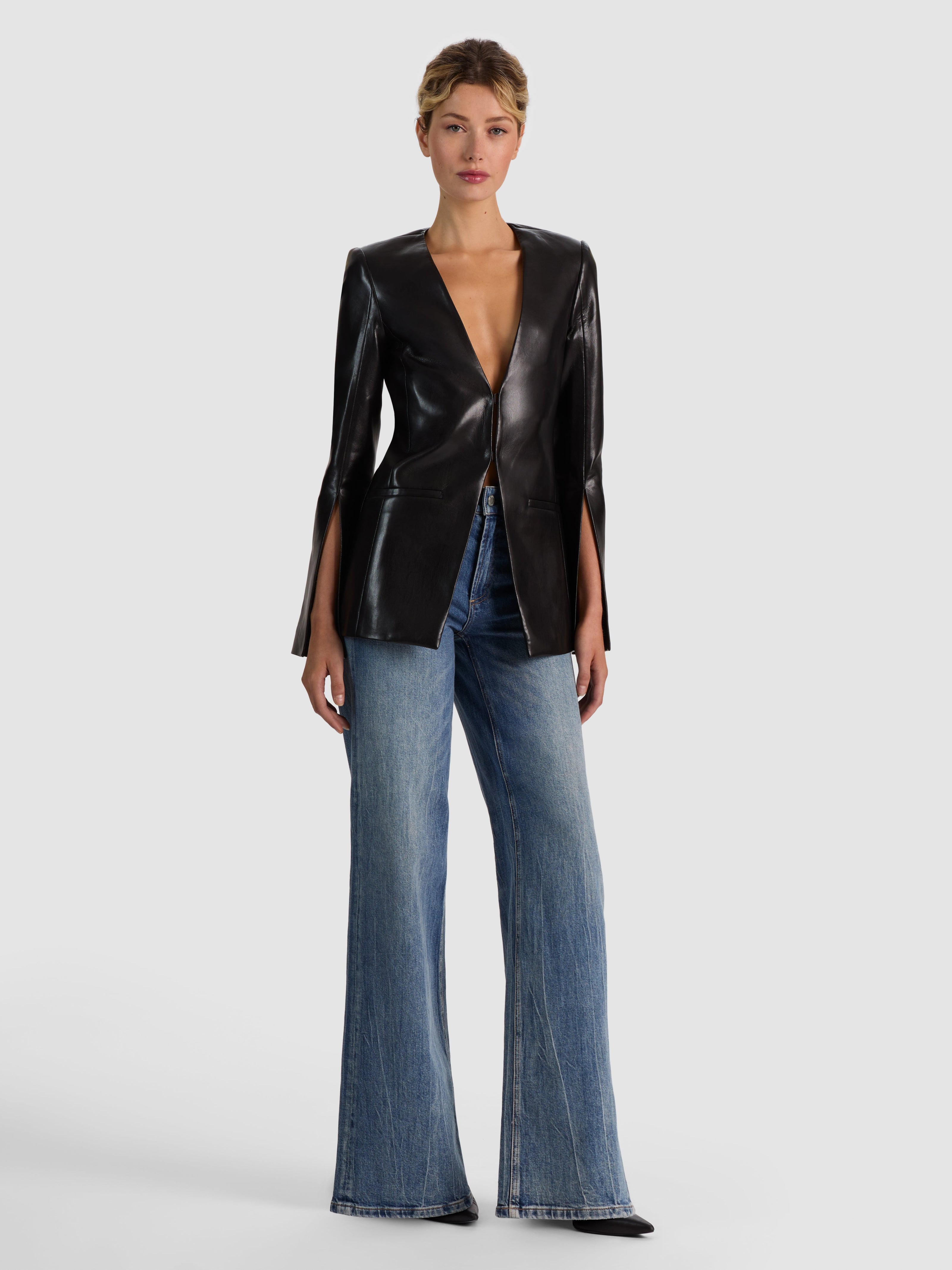 VENITA VEGAN COLLARLESS BLAZER - BLACK