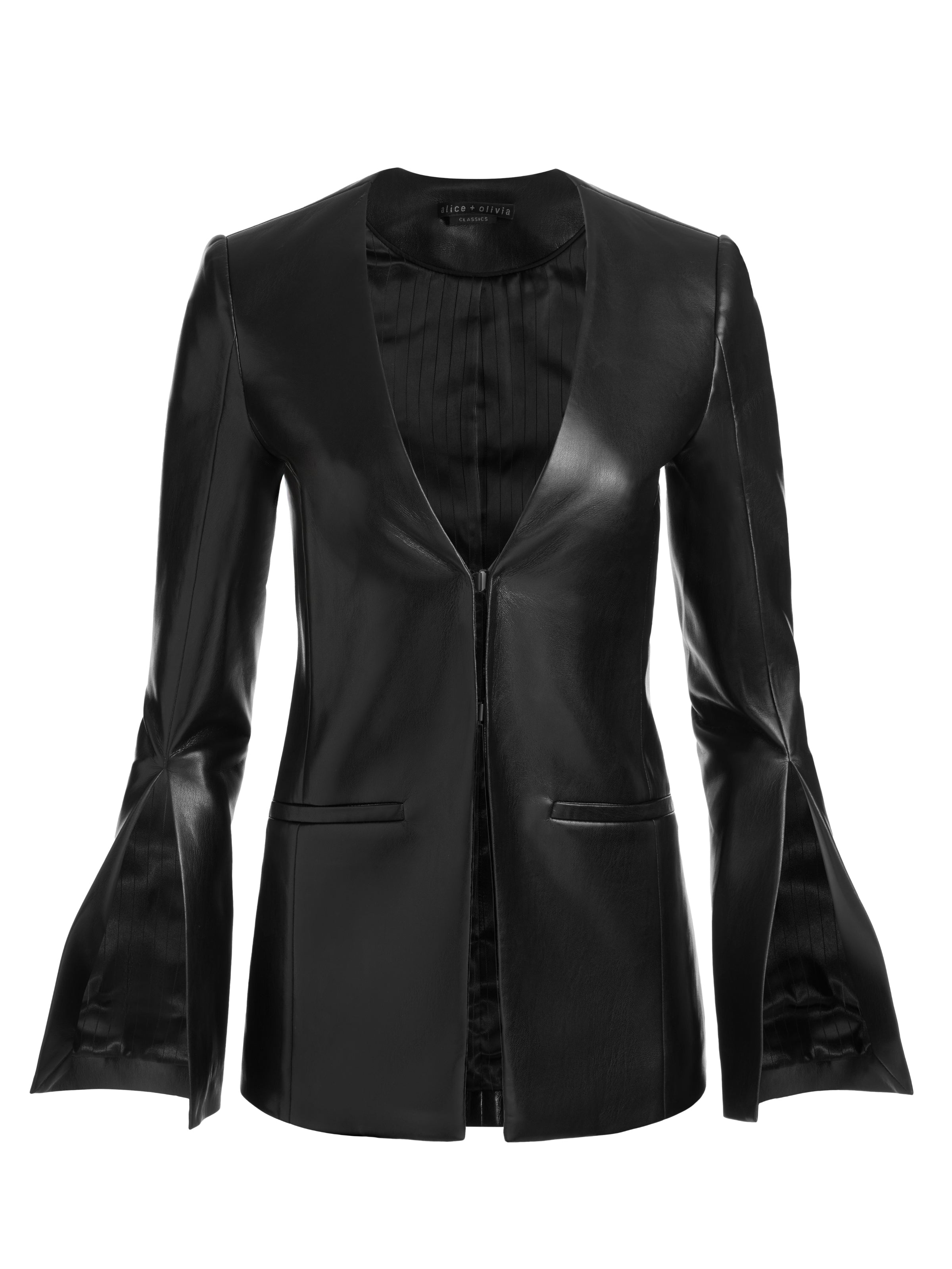 VENITA VEGAN COLLARLESS BLAZER - BLACK