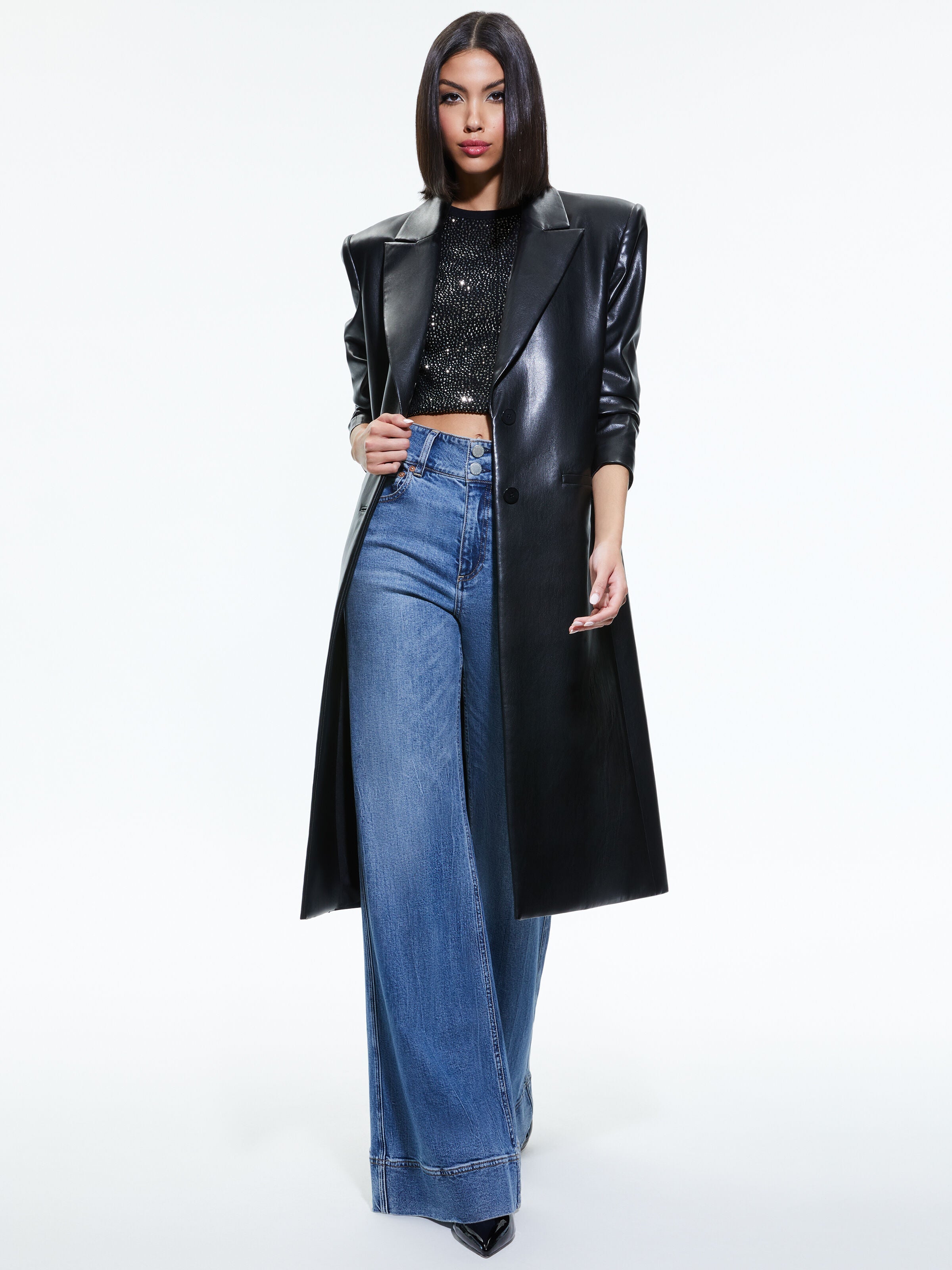 FIERRO VEGAN LEATHER LONG BLAZER-ALICE + OLIVIA