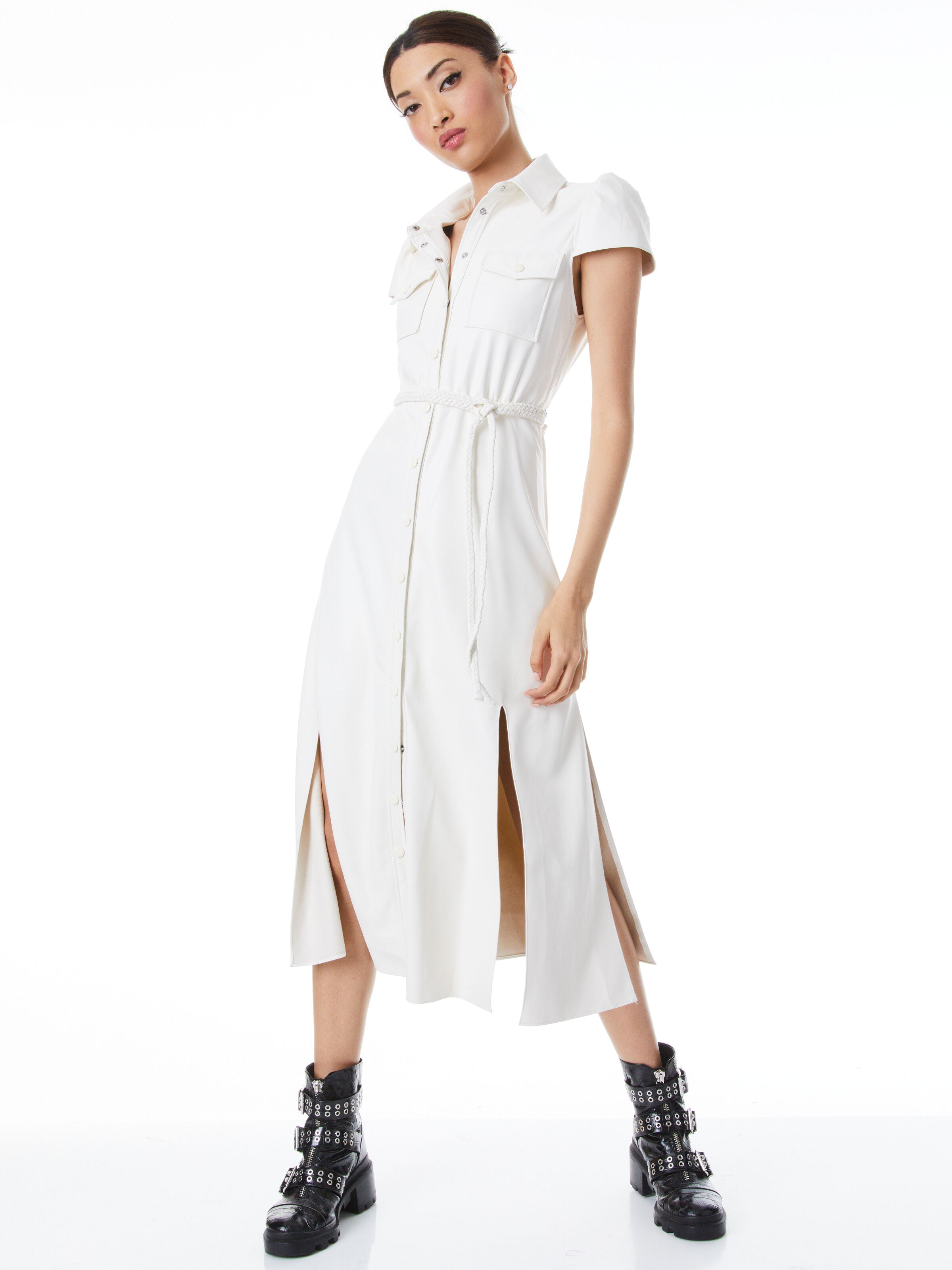 MIRANDA SS MIDI VGN LTHR DRESS-ALICE + OLIVIA