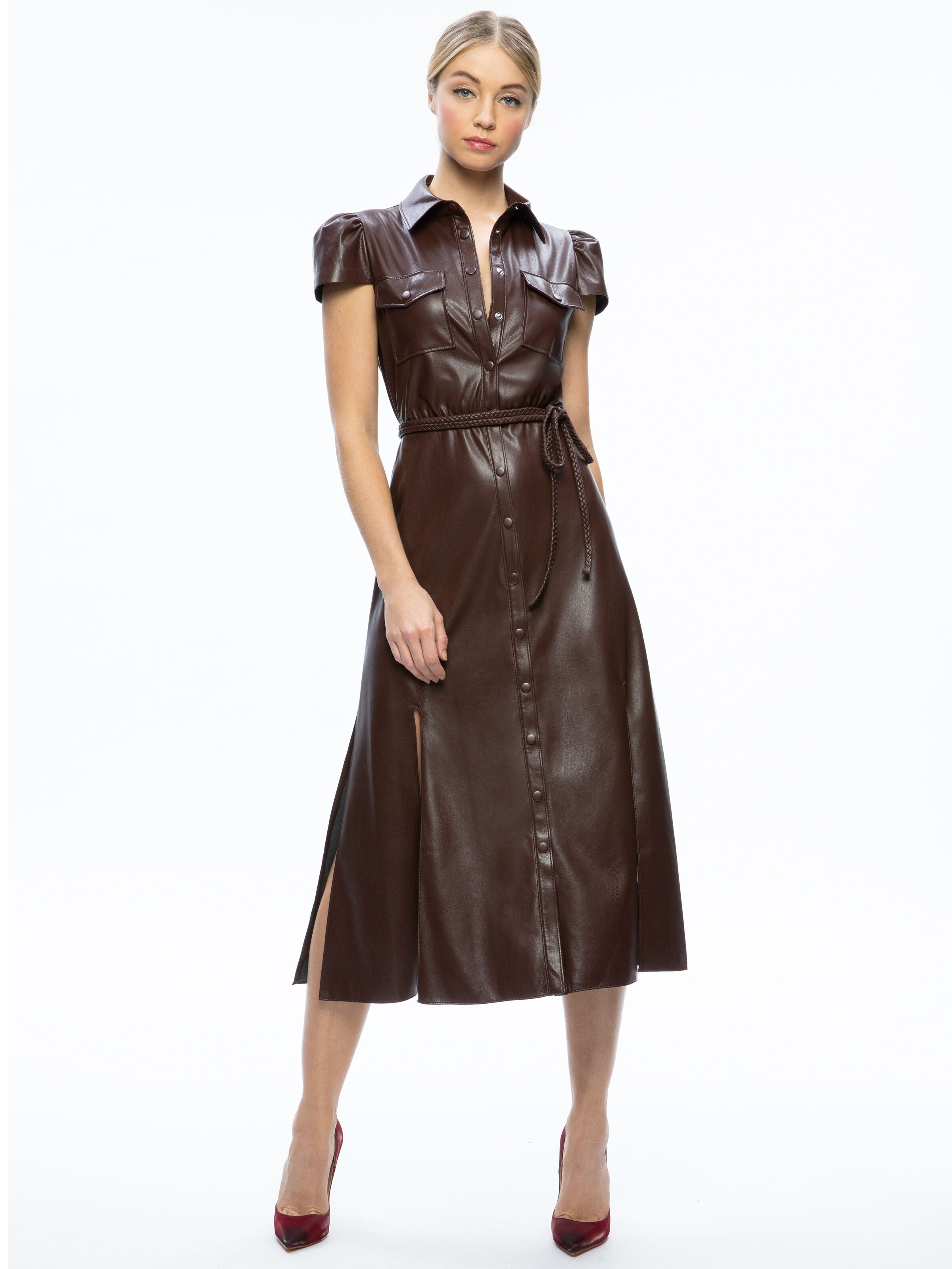 MIRANDA SS MIDI VGN LTHR DRESS-ALICE + OLIVIA