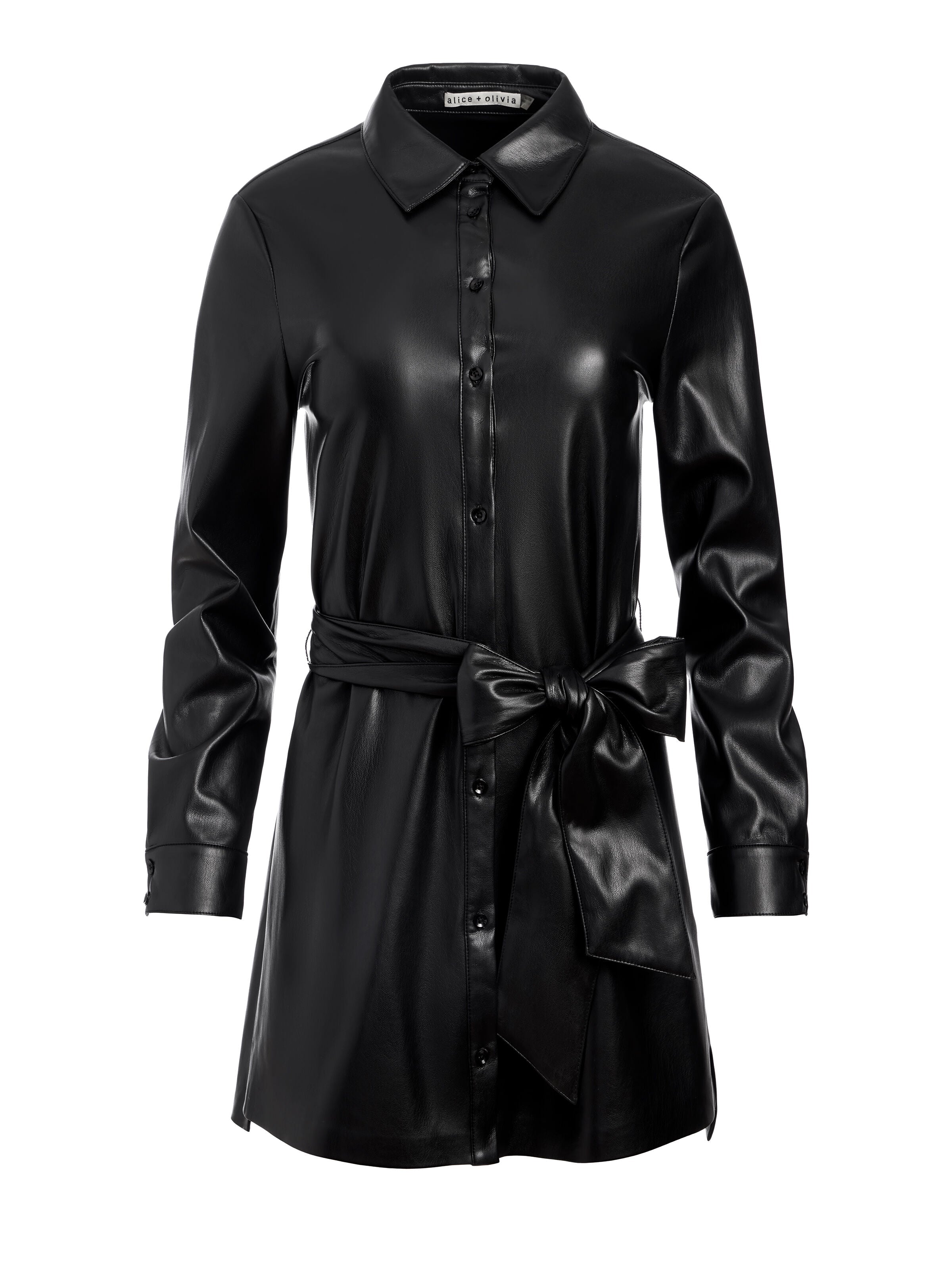 CHASSIDY VGN LEATHER MINI SHIRT DRESS-ALICE + OLIVIA