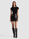 SYDNEY VGN LTHR LS A LINE MINI DRESS-ALICE + OLIVIA