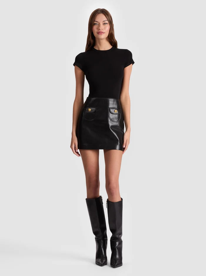 SYDNEY VGN LTHR LS A LINE MINI DRESS-ALICE + OLIVIA