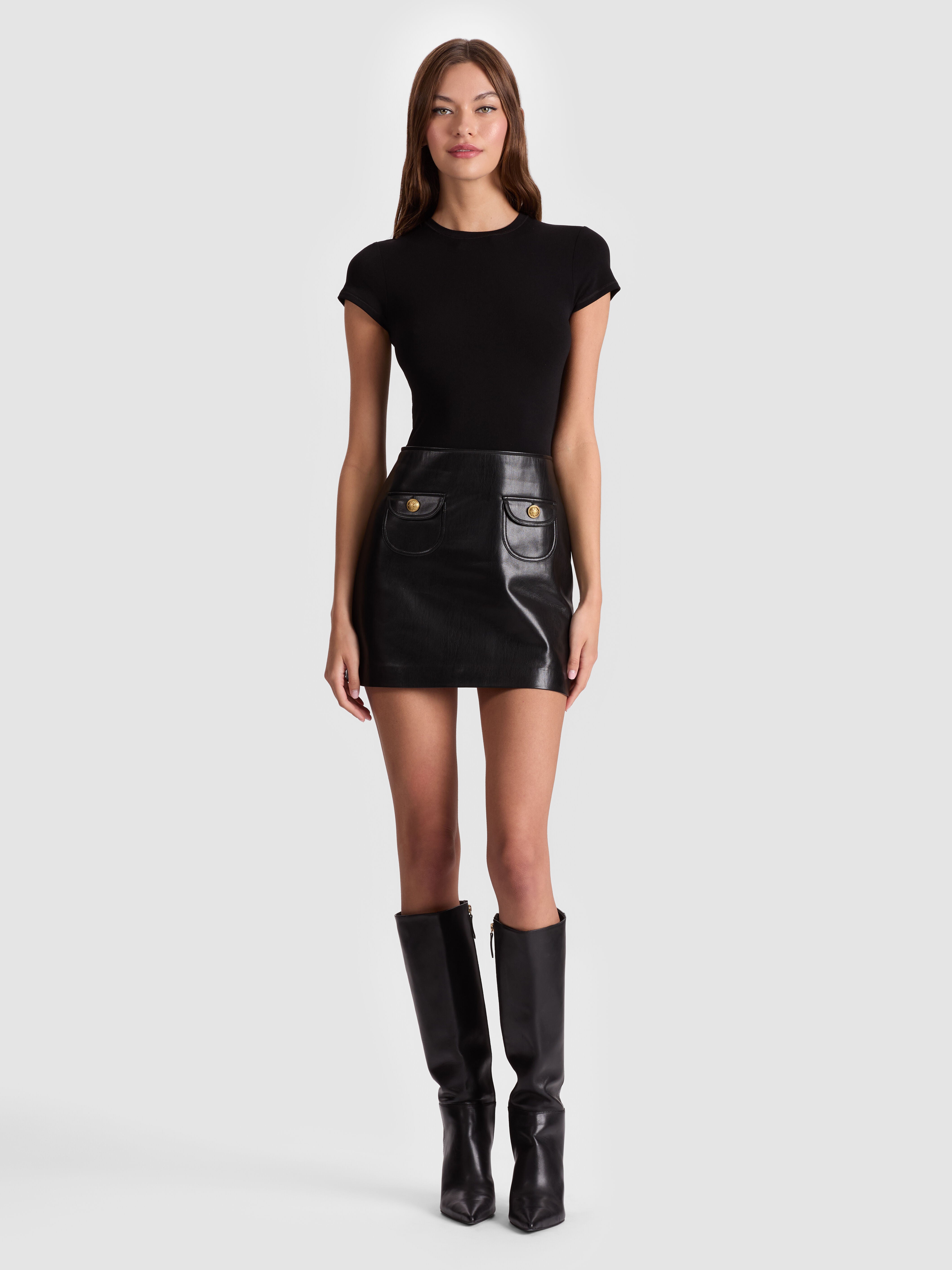 SYDNEY VEGAN MINI DRESS-Black-ALICE + OLIVIA