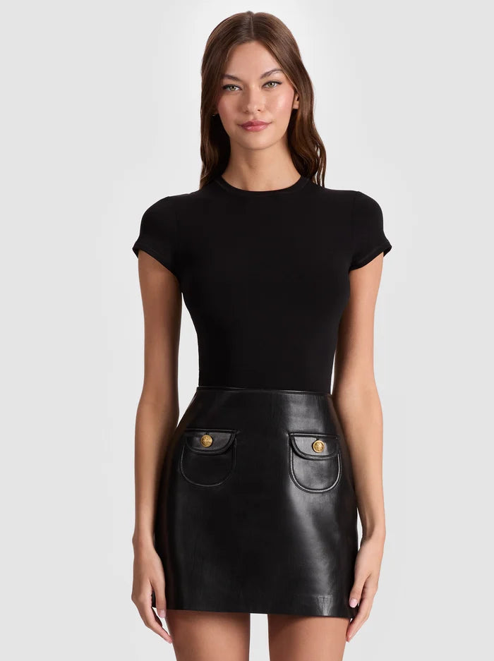 SYDNEY VGN LTHR LS A LINE MINI DRESS-ALICE + OLIVIA
