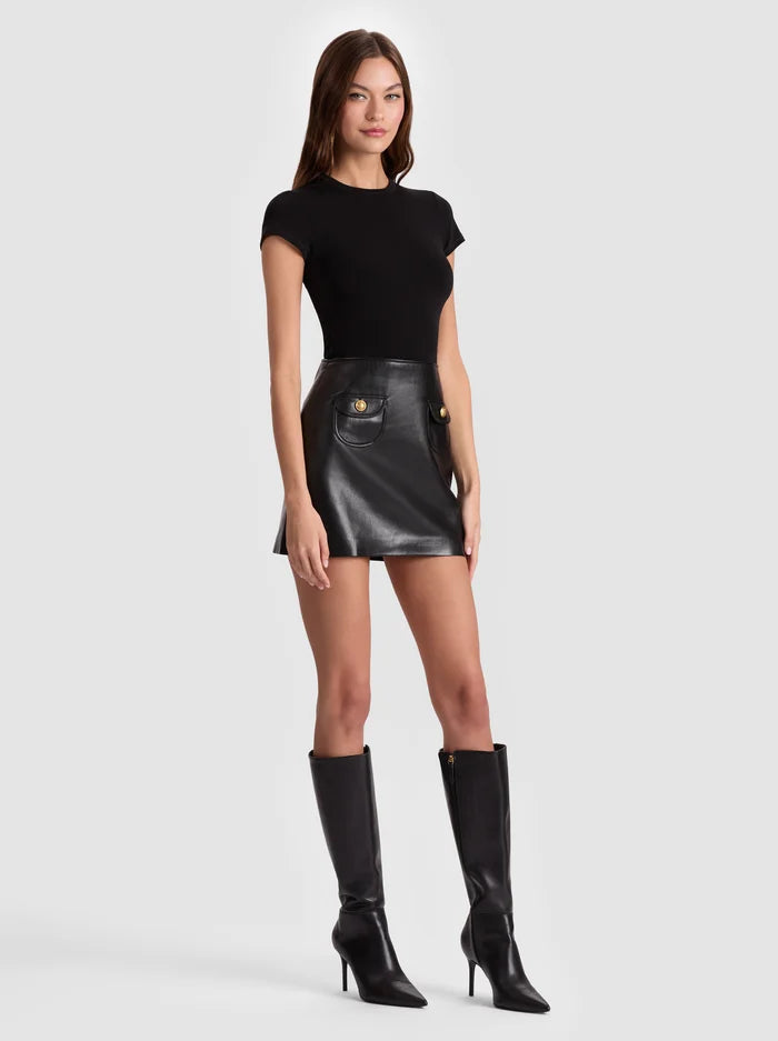 SYDNEY VGN LTHR LS A LINE MINI DRESS-ALICE + OLIVIA