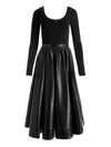 CHARA VGN LEATHER LS SCOOP NK MIDI DRESS-Black-ALICE + OLIVIA