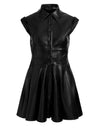 KIM VGN LTHR PANELED CORSET FLARED MINI SHIRT DRESS-ALICE + OLIVIA