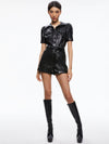 LEONIE PUFF SLEEVE VEGAN LEATHER ROMPER-ALICE + OLIVIA