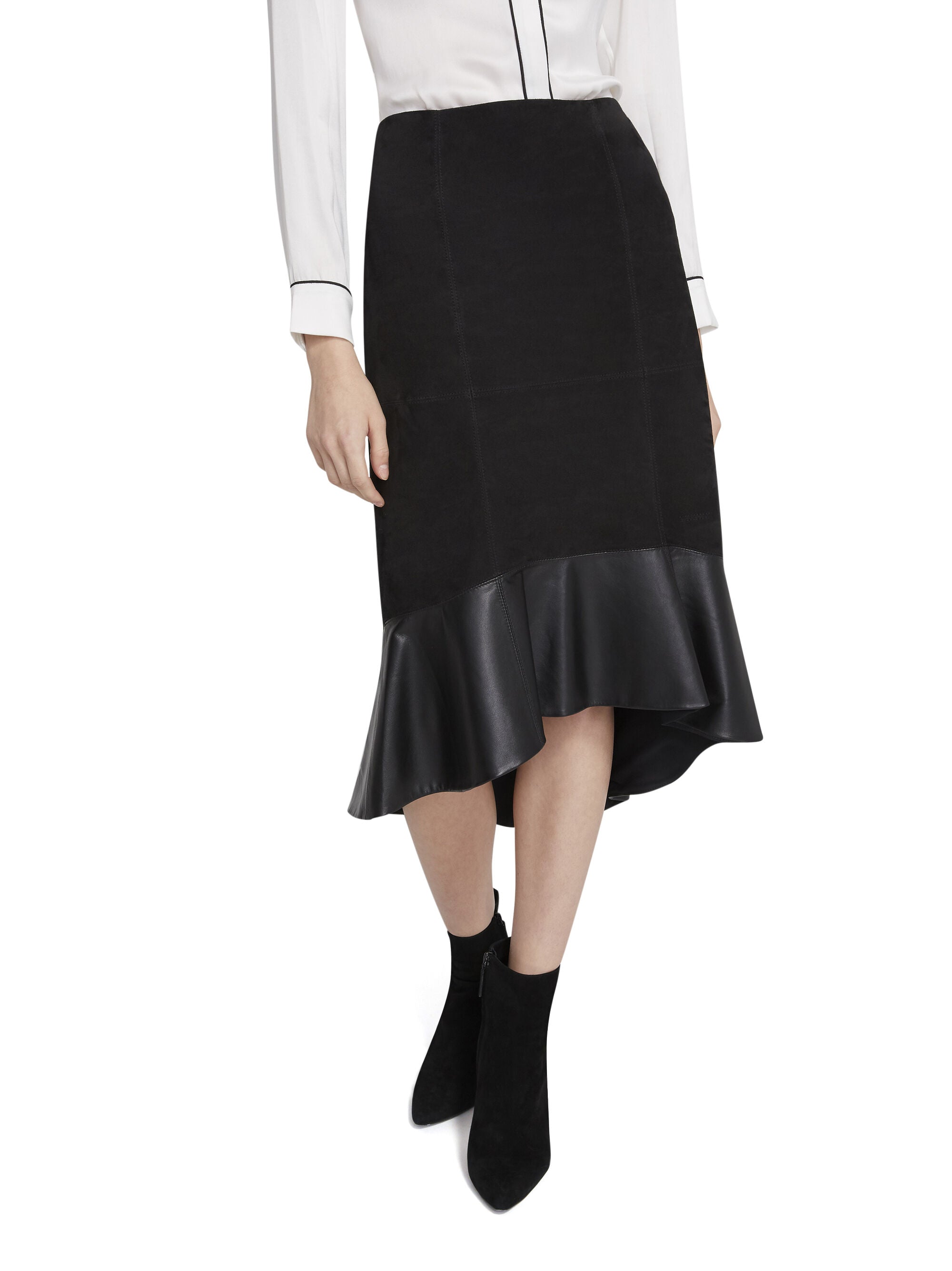 KINA RUFFLE HEM SUEDE SKIRT-ALICE + OLIVIA