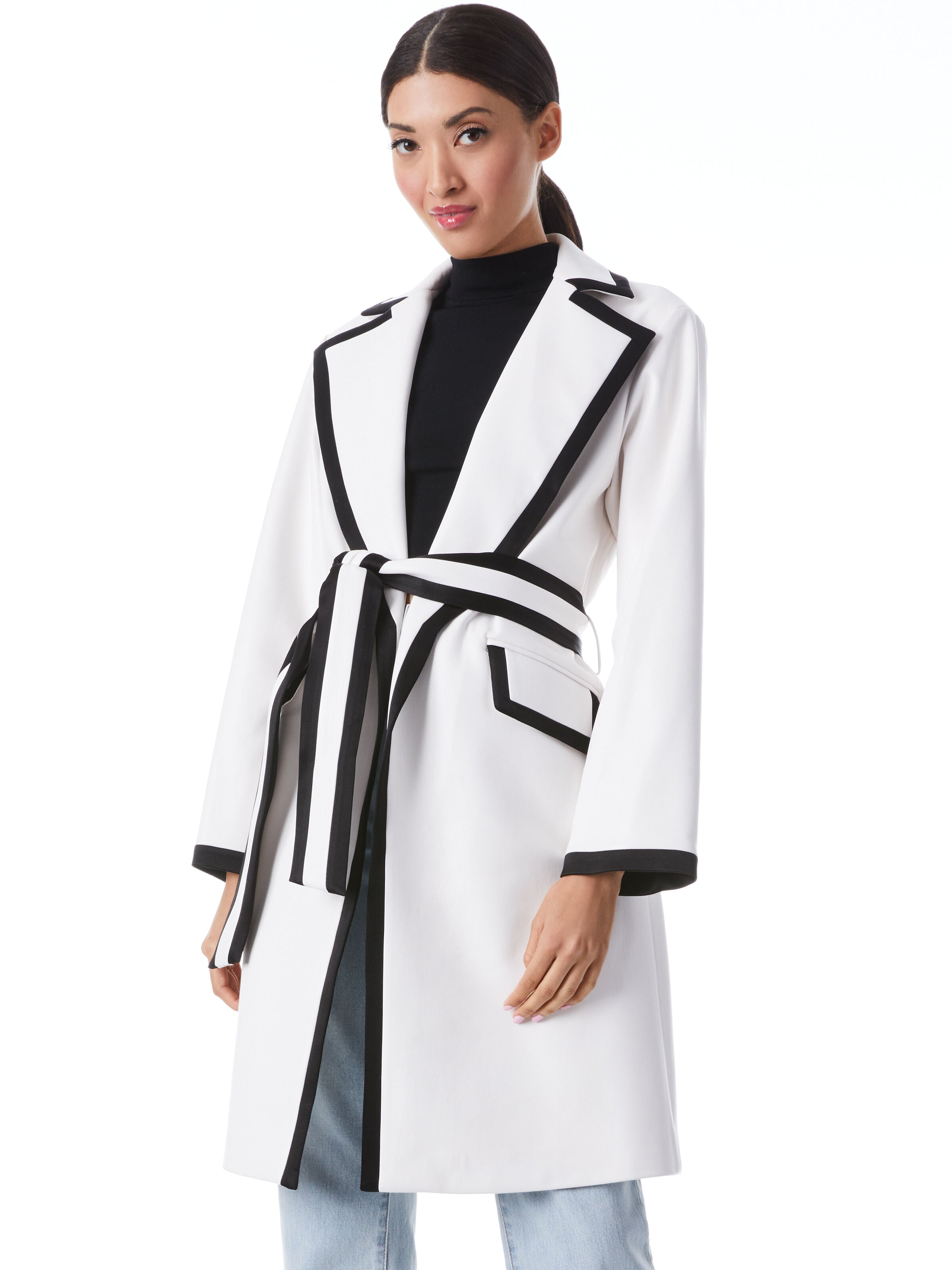SABRA COMBINATION VEGAN LEATHER TRENCH COAT-ALICE + OLIVIA