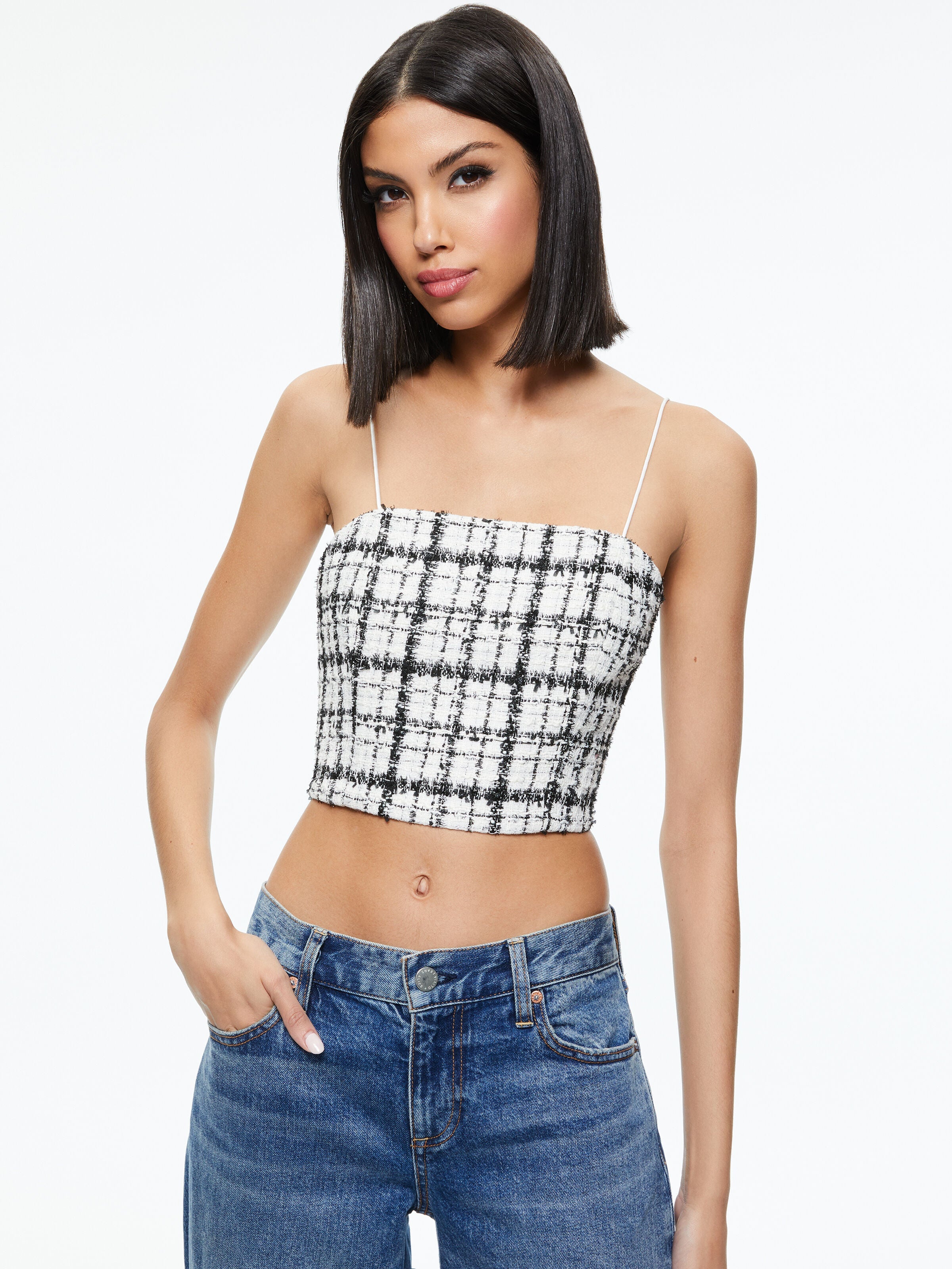 CERESI TWEED CROP TOP-ALICE + OLIVIA