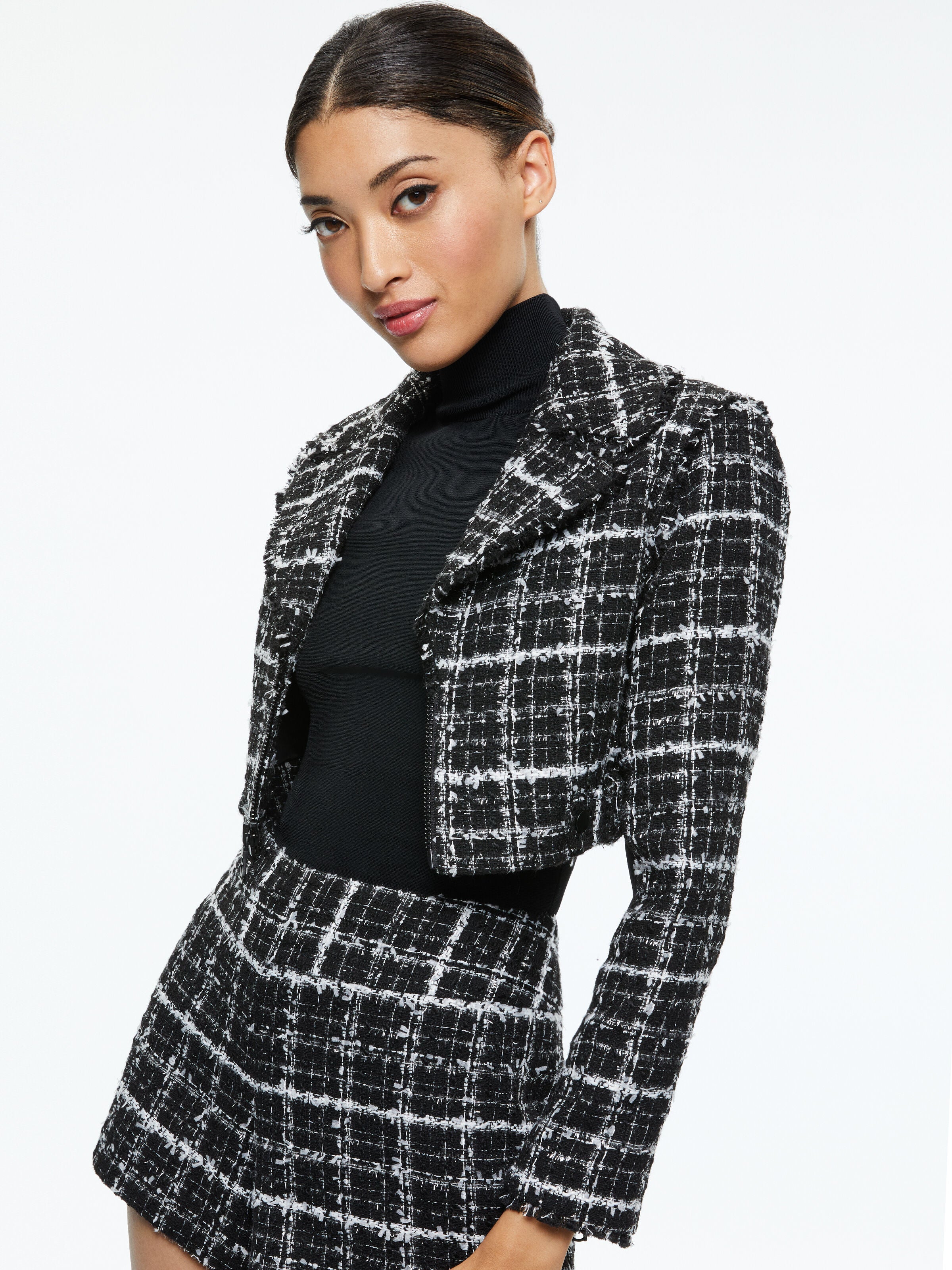 YARDLEY CROPPED FRAY HEM JACKET-ALICE + OLIVIA