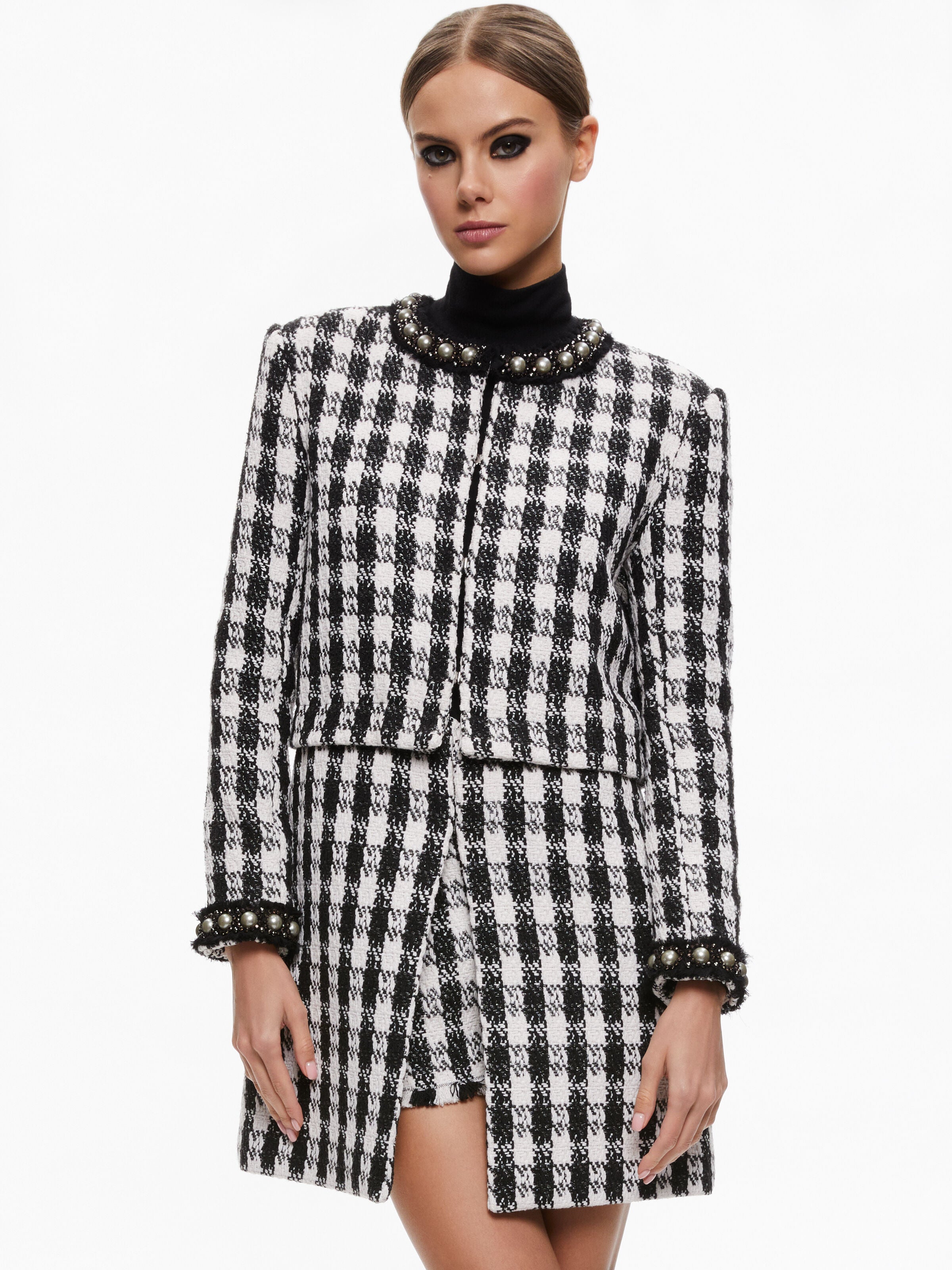 DEON TWO-FER TWEED JACKET-ALICE + OLIVIA