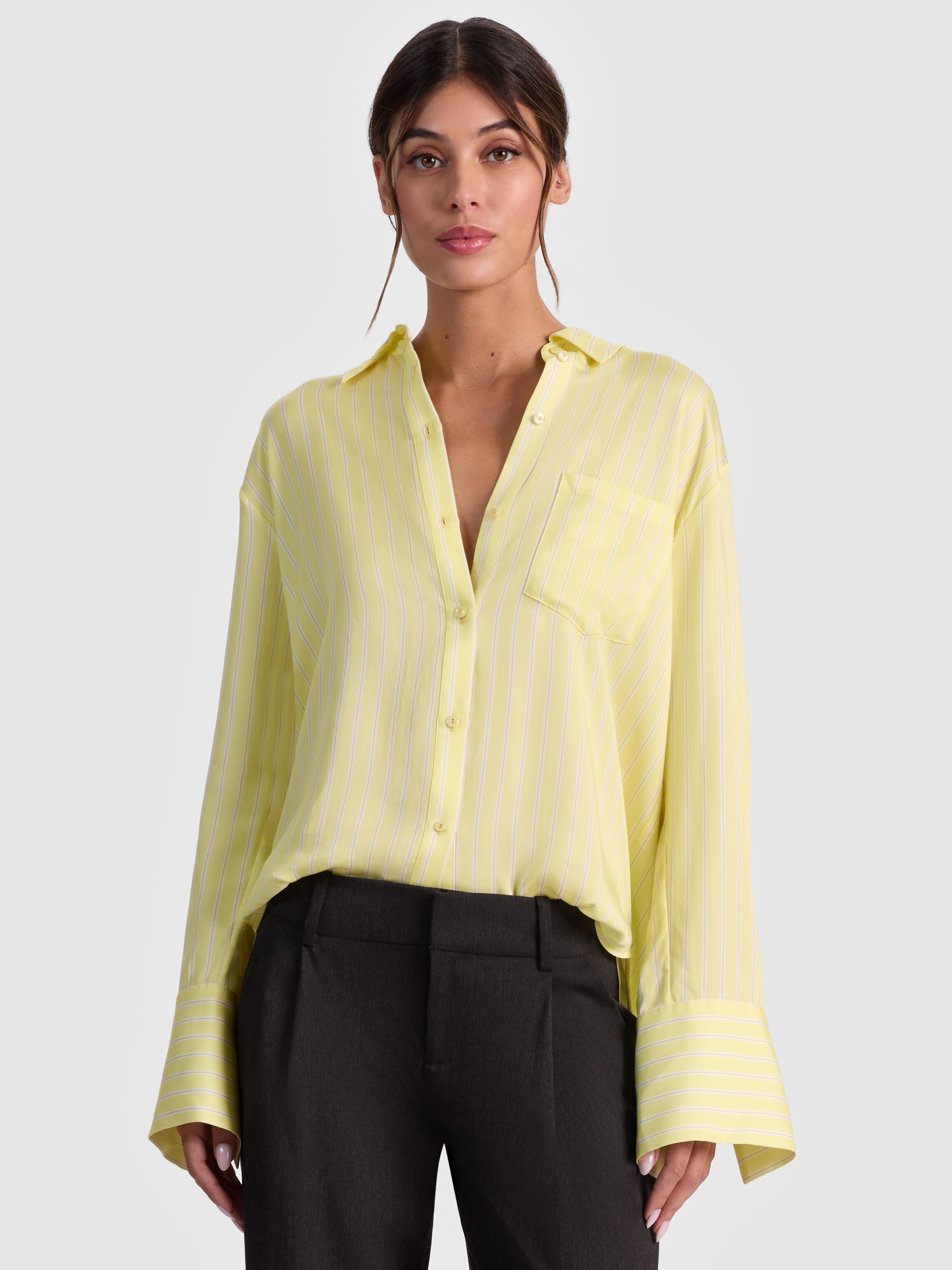FINELY PINSTRIPED BUTTON DOWN-ALICE + OLIVIA