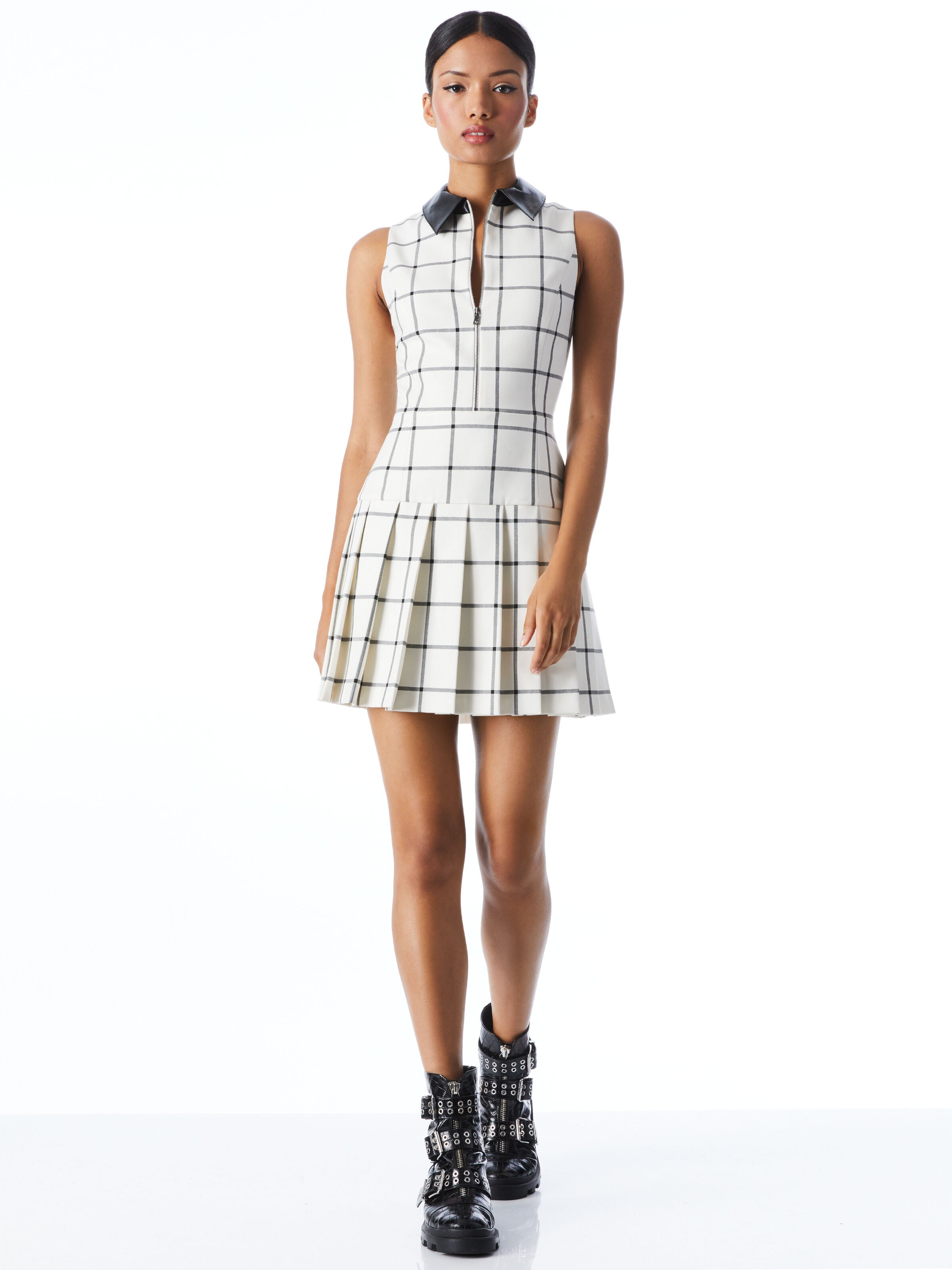 ELLIS ZIP FRONT PLEATED DRESS-ALICE + OLIVIA