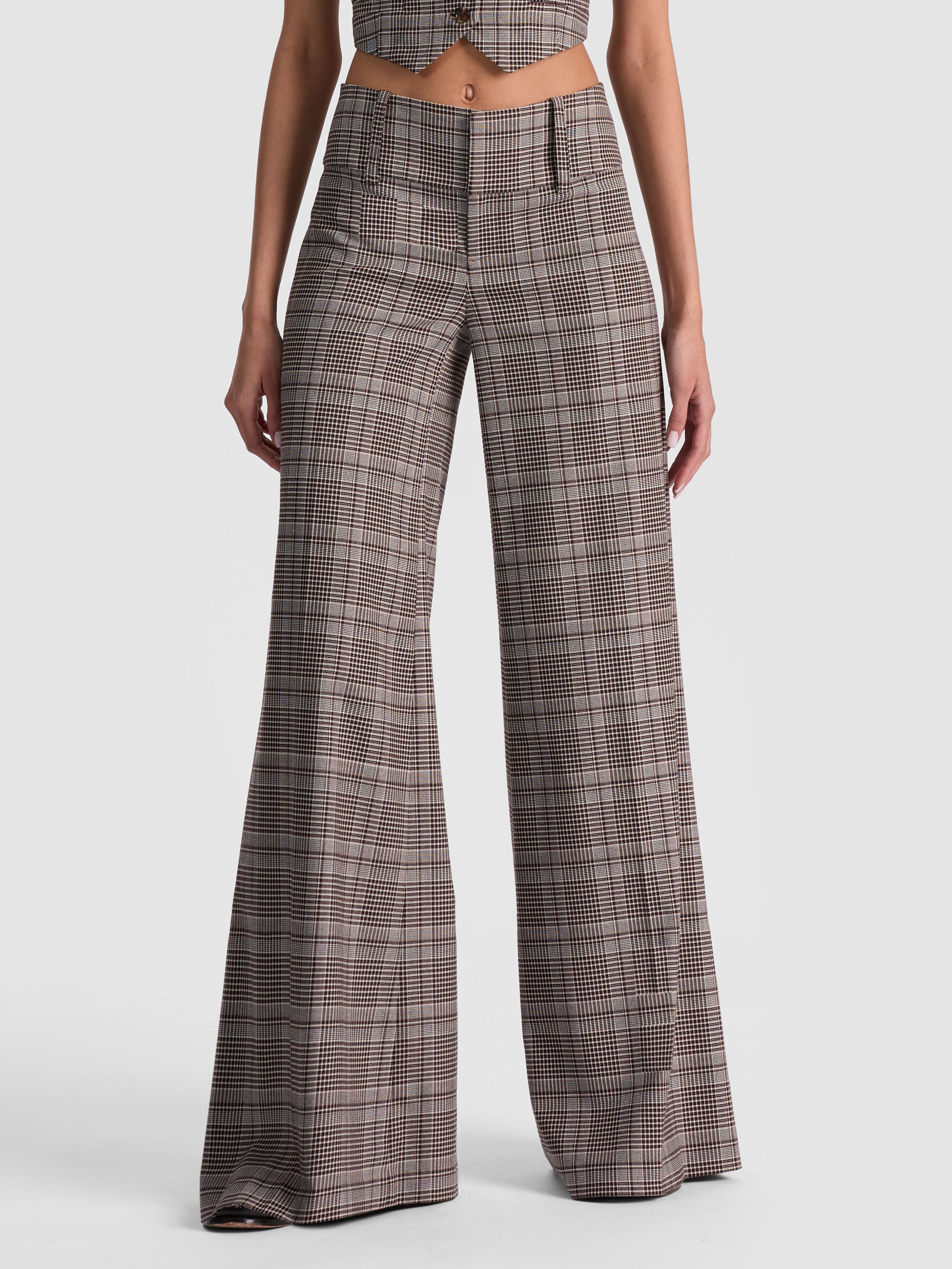 OLIVIA PLAID WIDE LEG PANT-BLACK/OFF WHITE/DARK CHOCOLATE-ALICE + OLIVIA