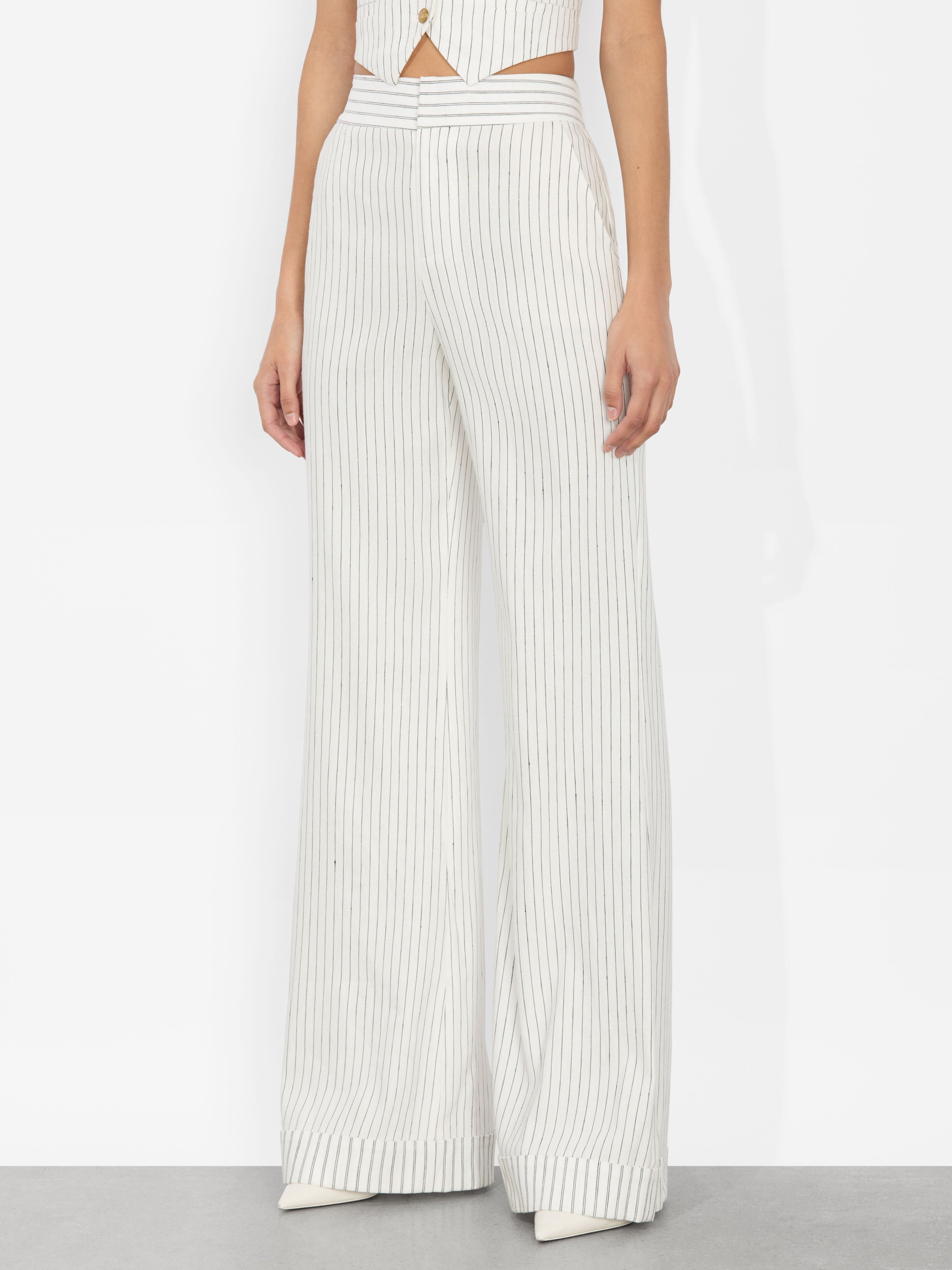 DYLAN CUFFED LINEN PANT-PINSTRIPE OFF WHITE/BLACK-ALICE + OLIVIA
