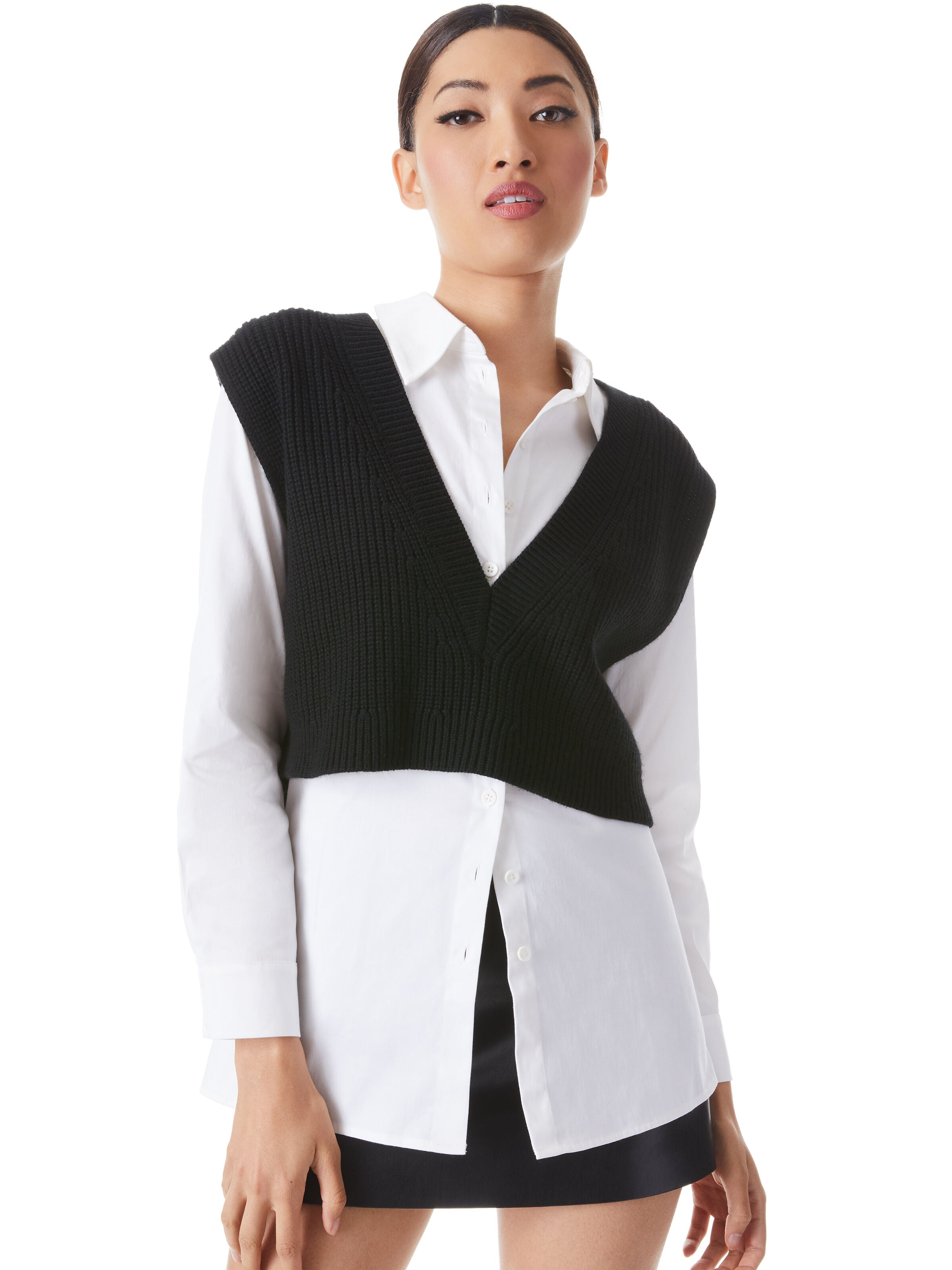 ORLY SWEATER VEST COMBINATION TOP-ALICE + OLIVIA