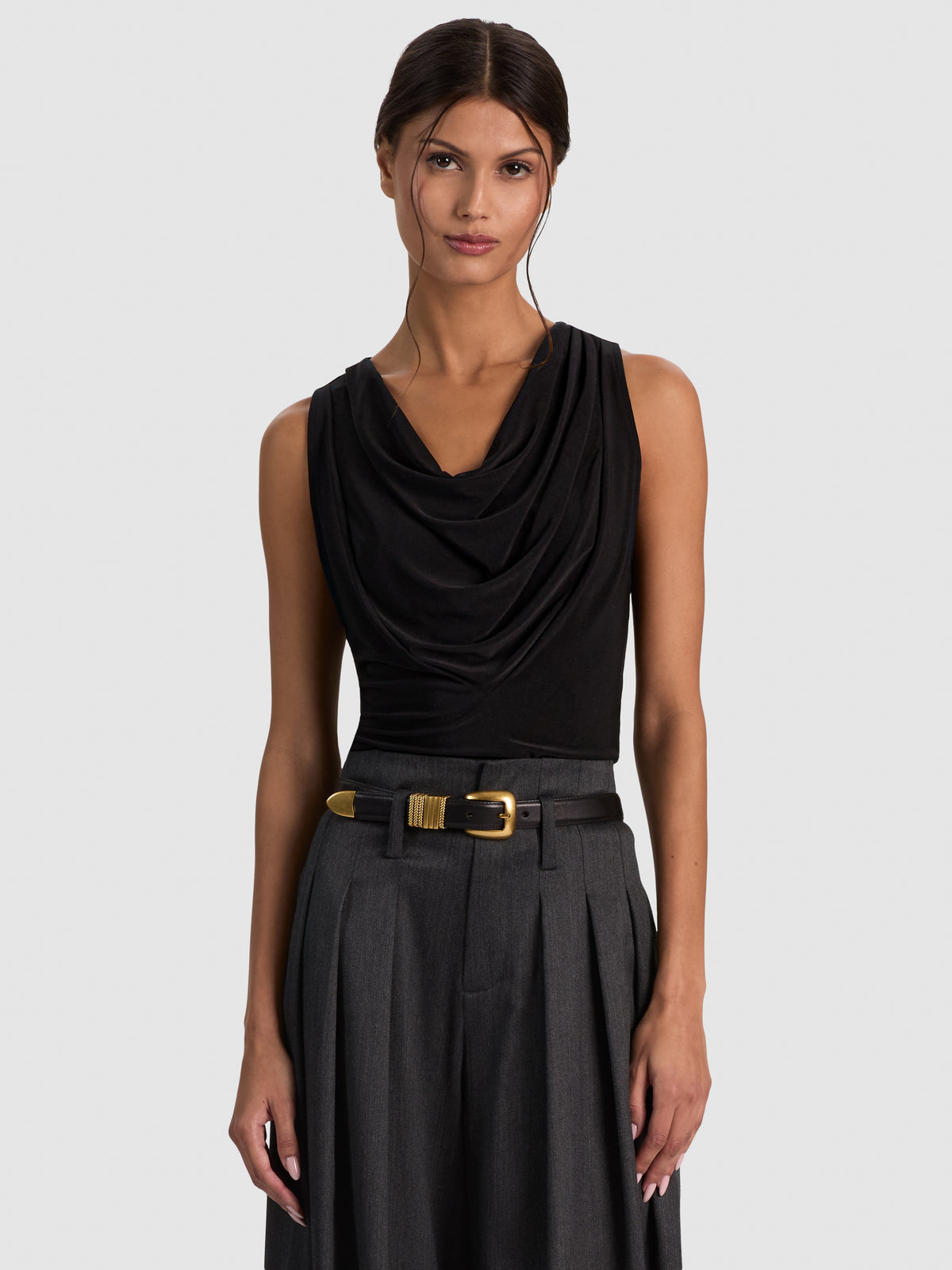 JACQUELINE COWL NECK TANK - BLACK