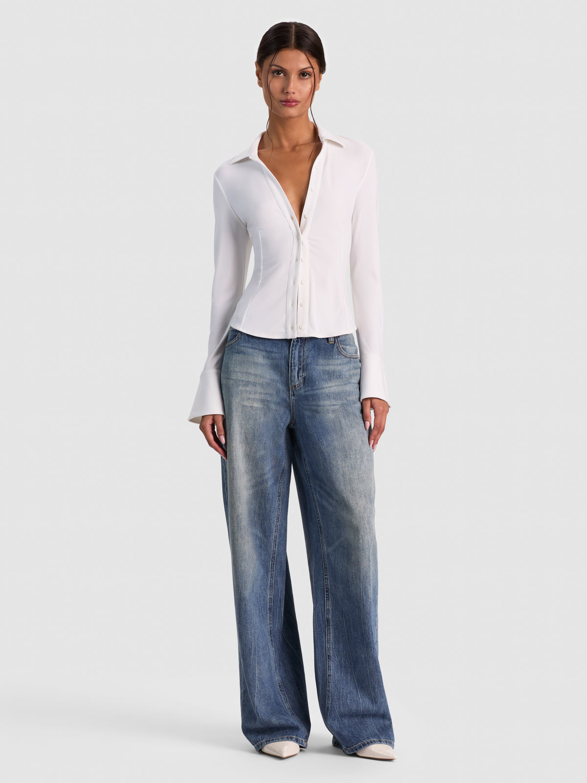 FREYA BUTTON DOWN TOP - OFF WHITE