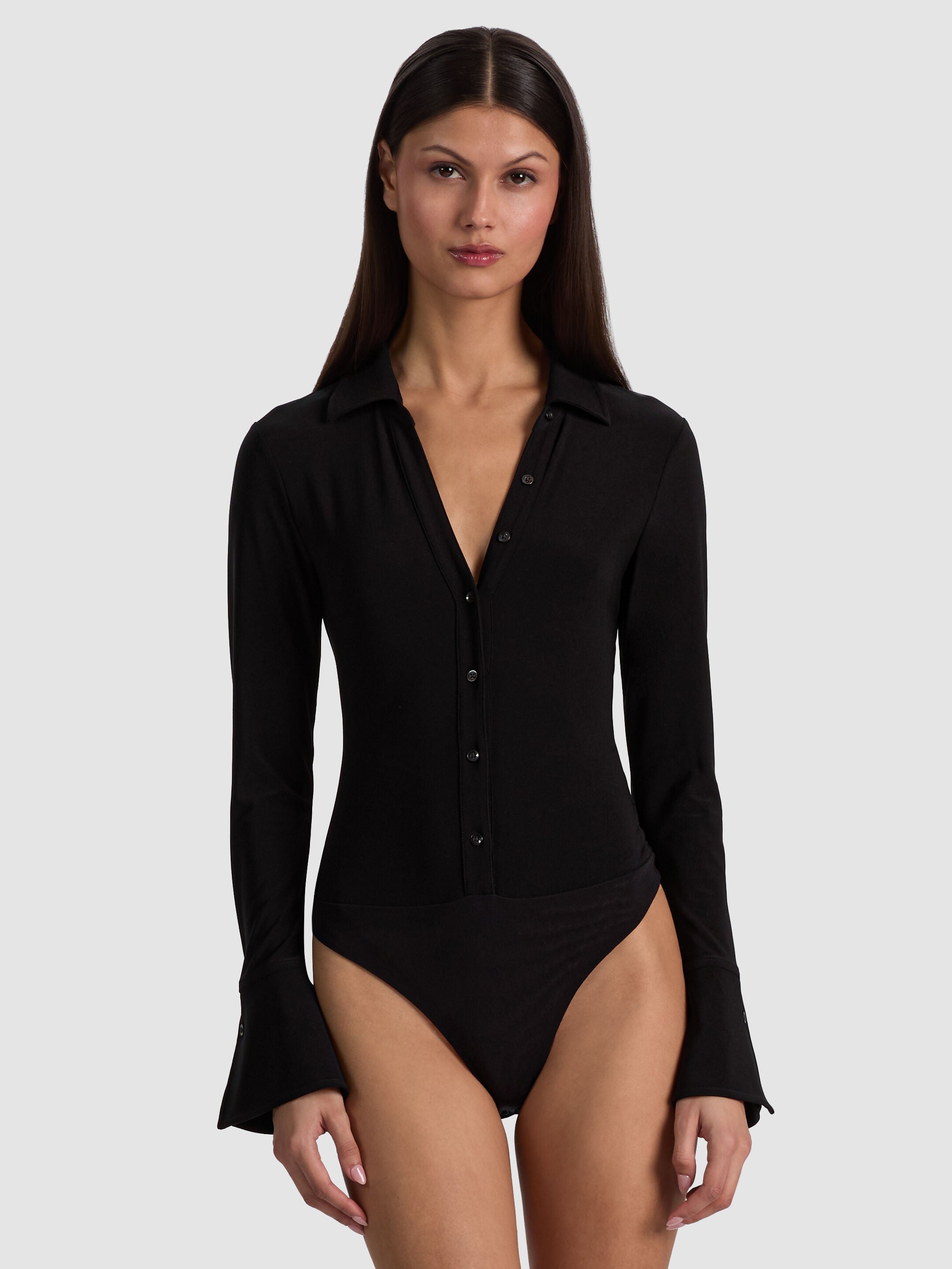 FREYA BUTTON DOWN BODYSUIT-Black-ALICE + OLIVIA