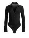 FREYA BUTTON DOWN BODYSUIT-Black-ALICE + OLIVIA