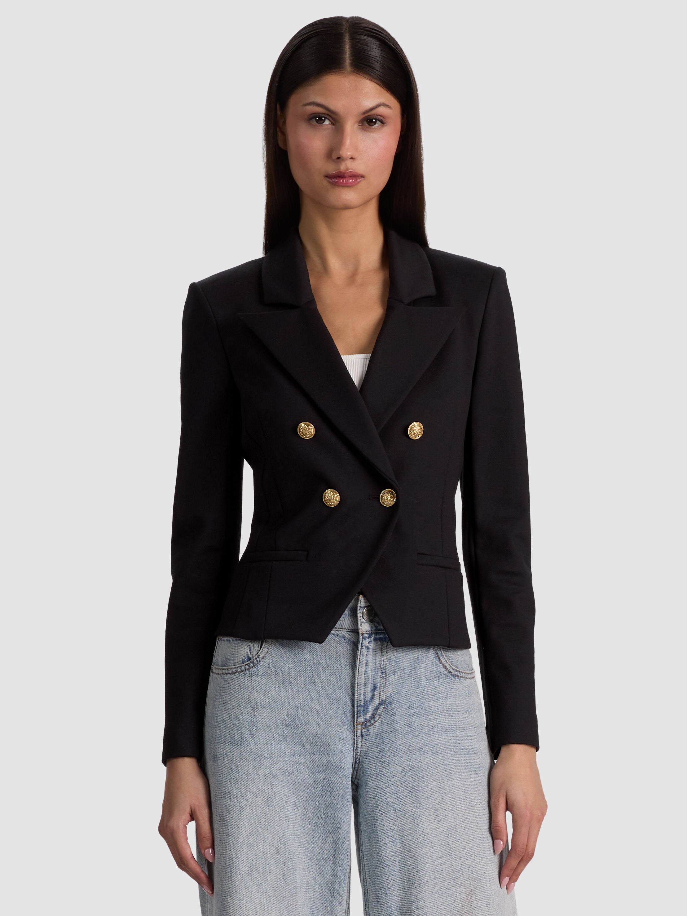SABLE DOUBLE BREASTED CROPPED BLAZER-ALICE + OLIVIA