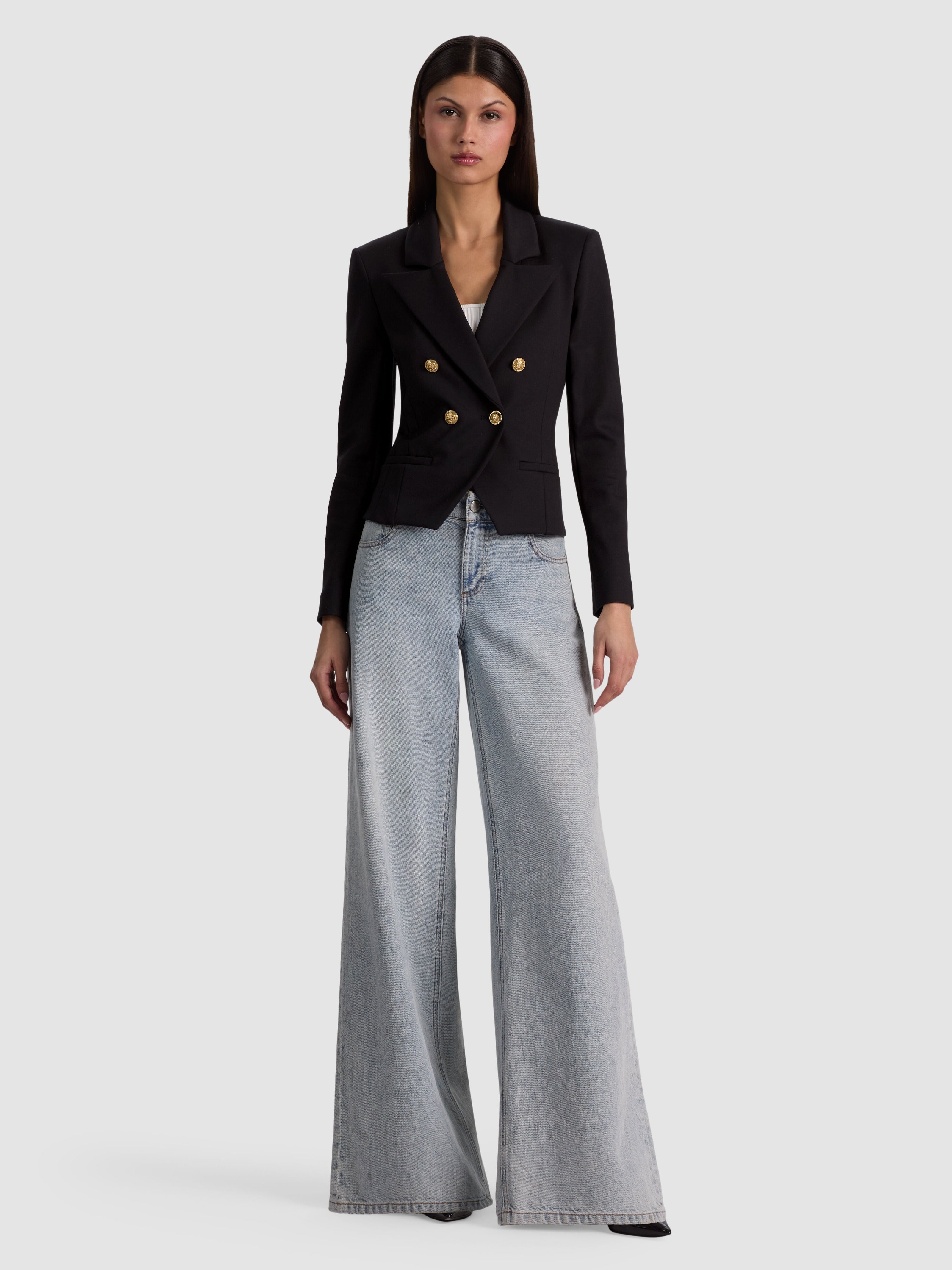 SABLE DOUBLE BREASTED CROPPED BLAZER-ALICE + OLIVIA