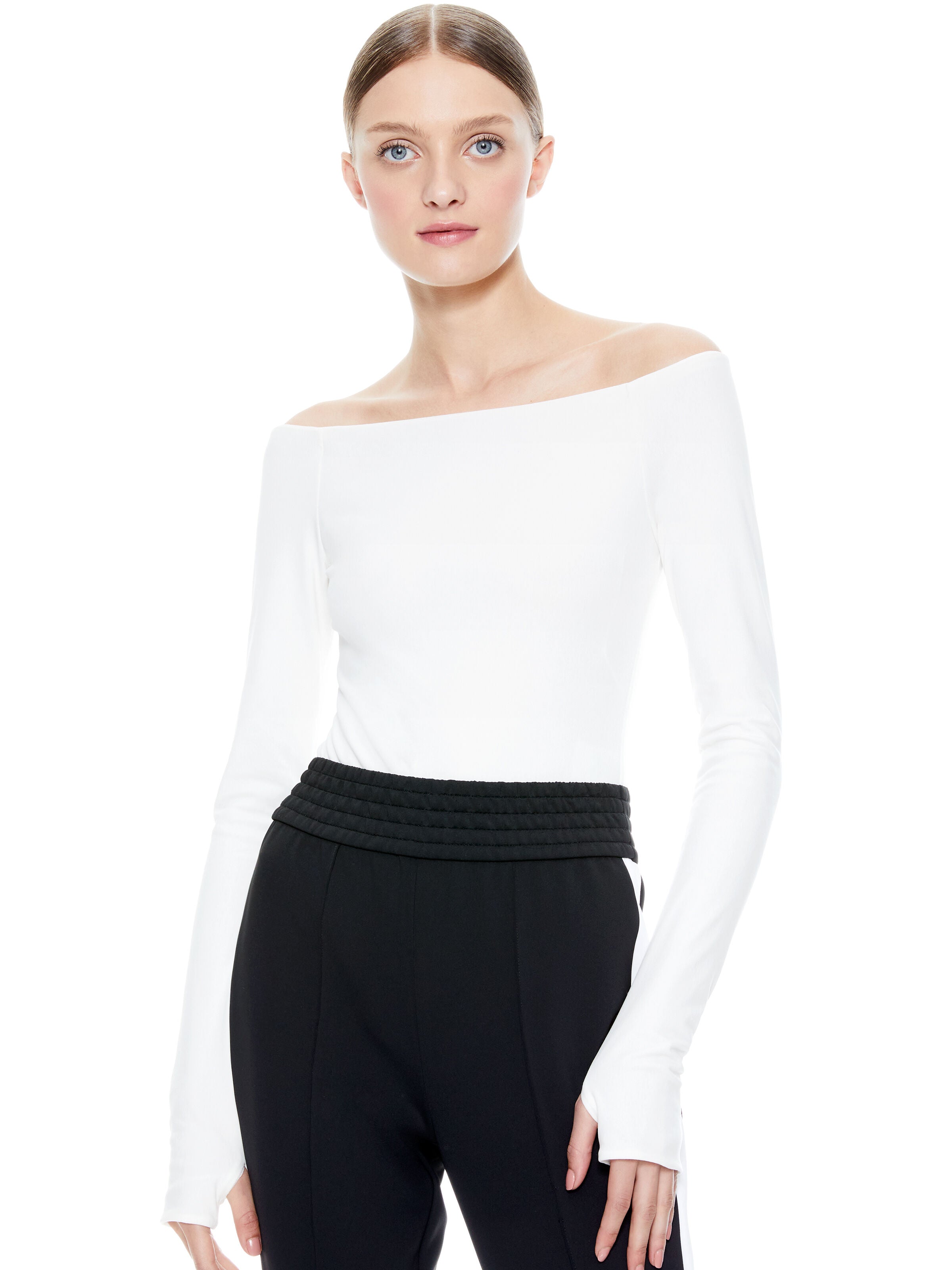ZADIE OFF THE SHOULDER BODYSUIT-Black-ALICE + OLIVIA