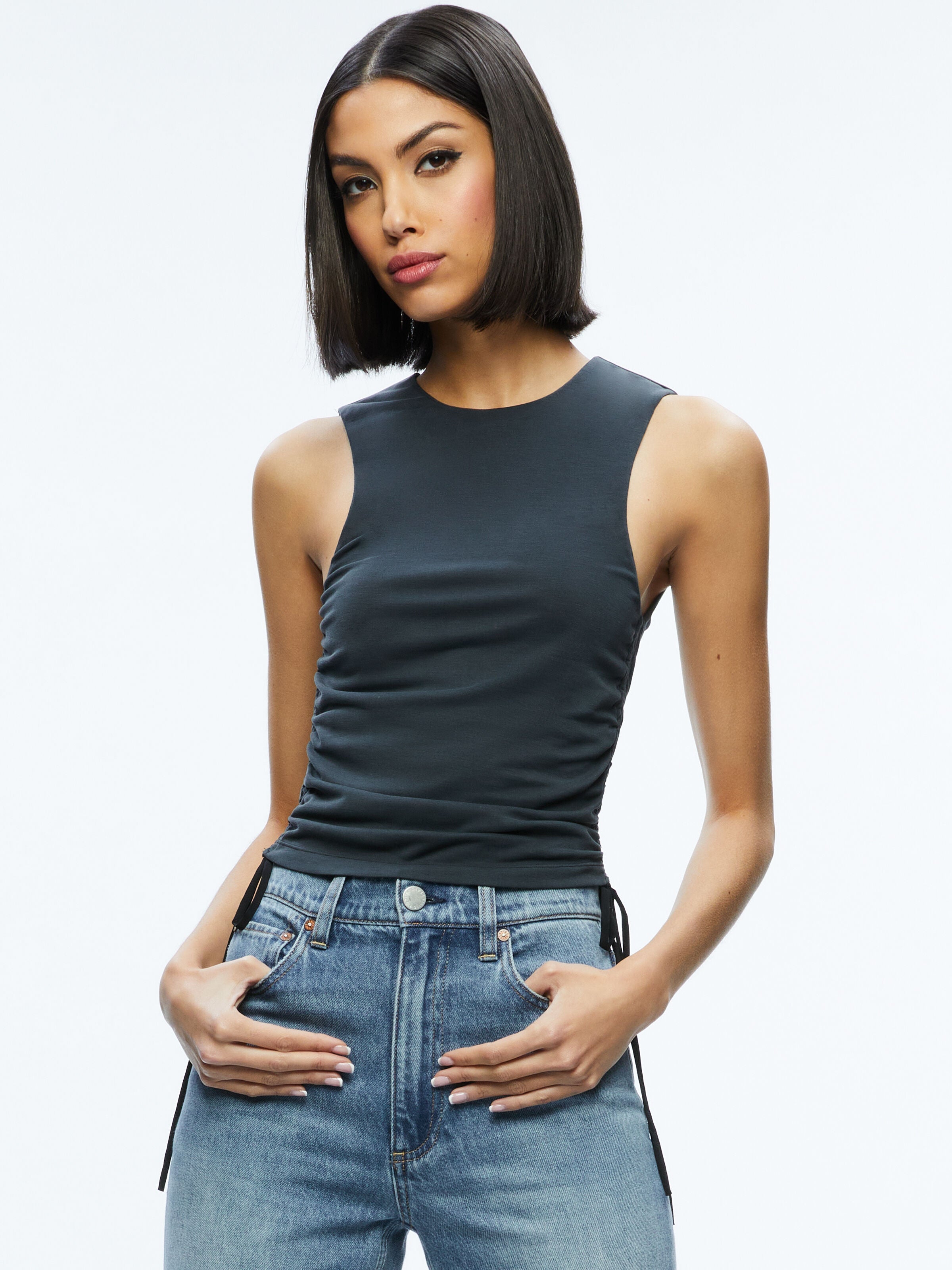 CHRISSY CREWNECK RUCHED CROP TOP-ALICE + OLIVIA