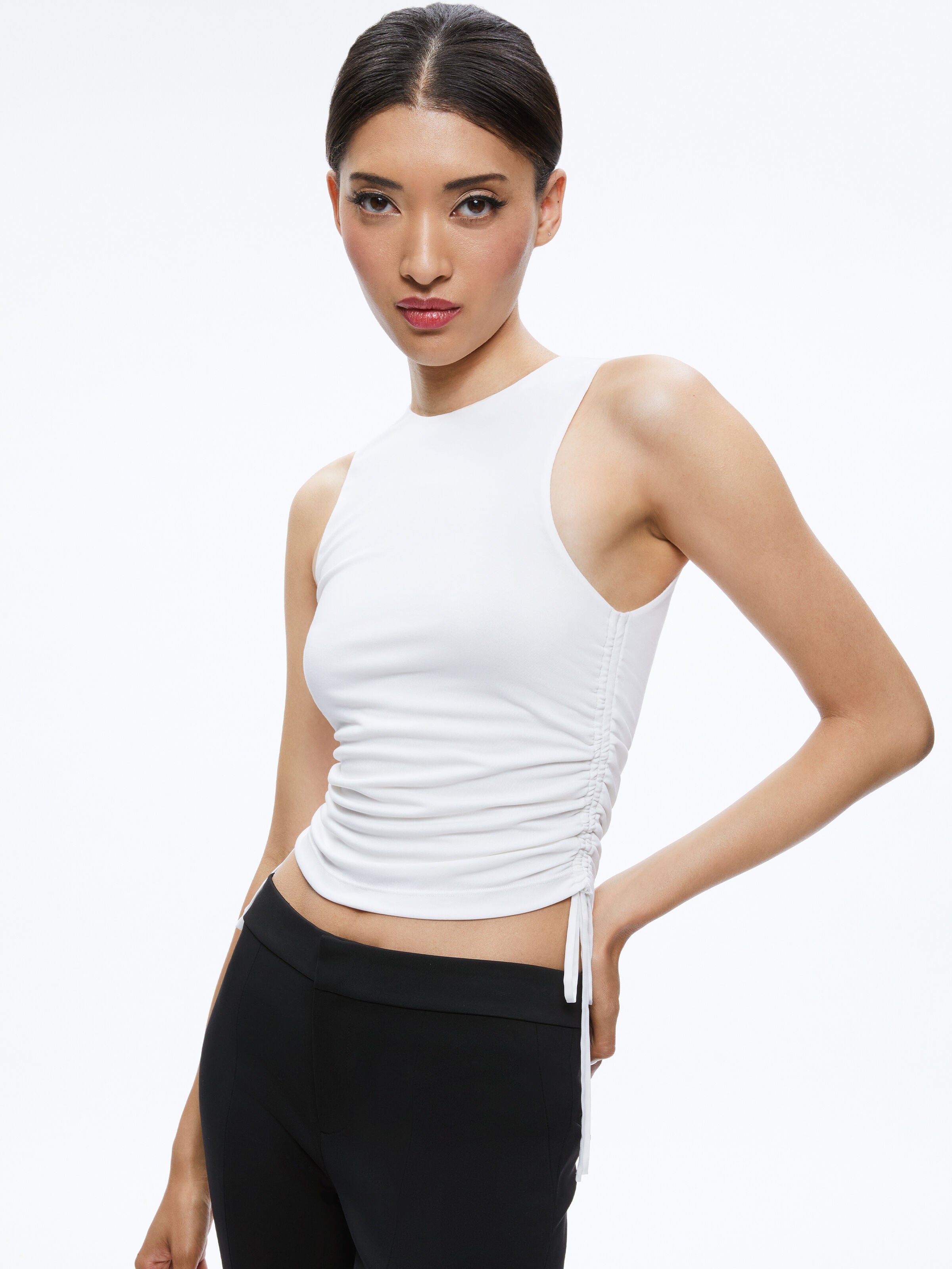 CHRISSY CREWNECK RUCHED CROP TOP-ALICE + OLIVIA