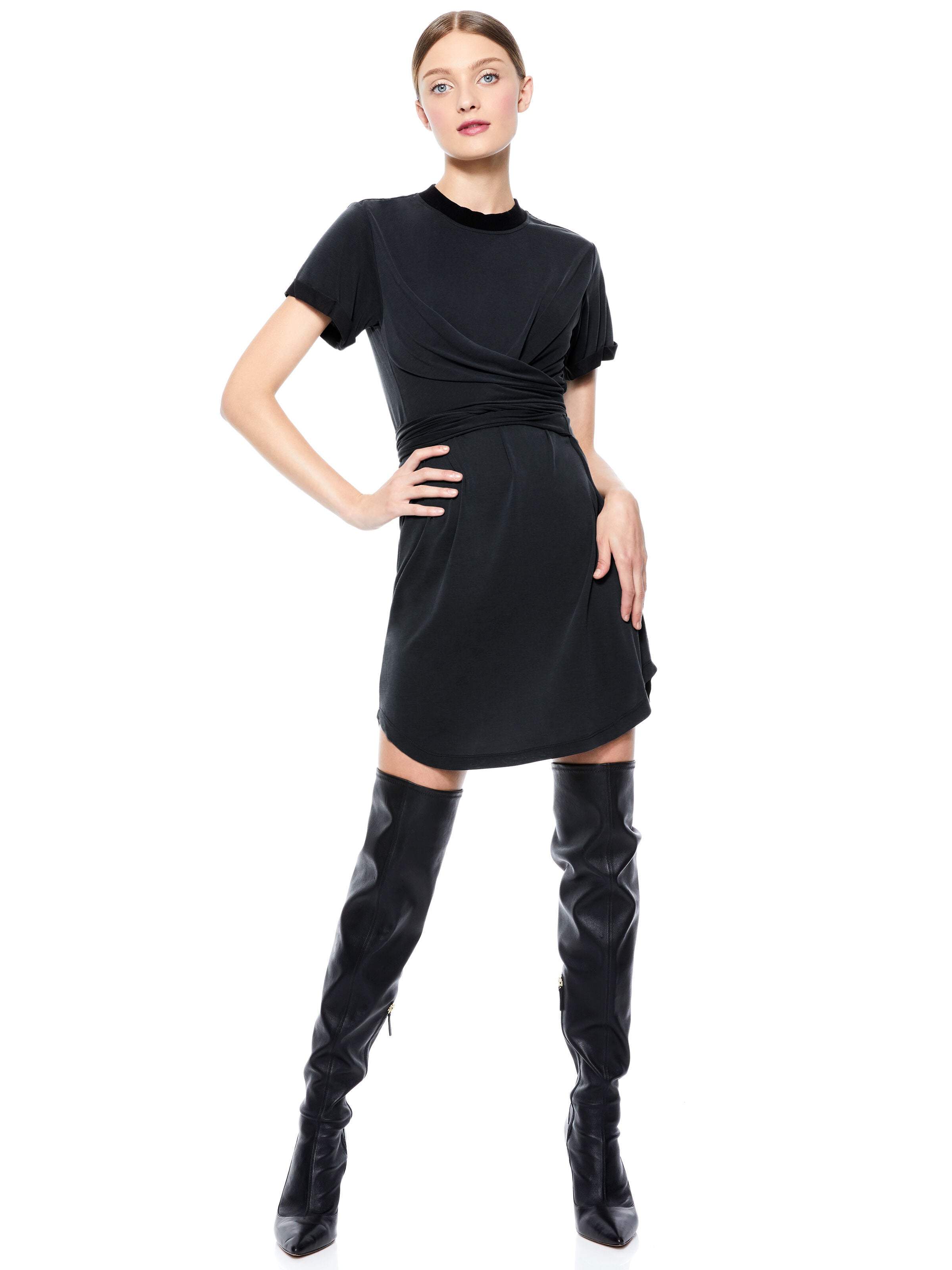 JASSET TIE FRONT MINI DRESS-ALICE + OLIVIA