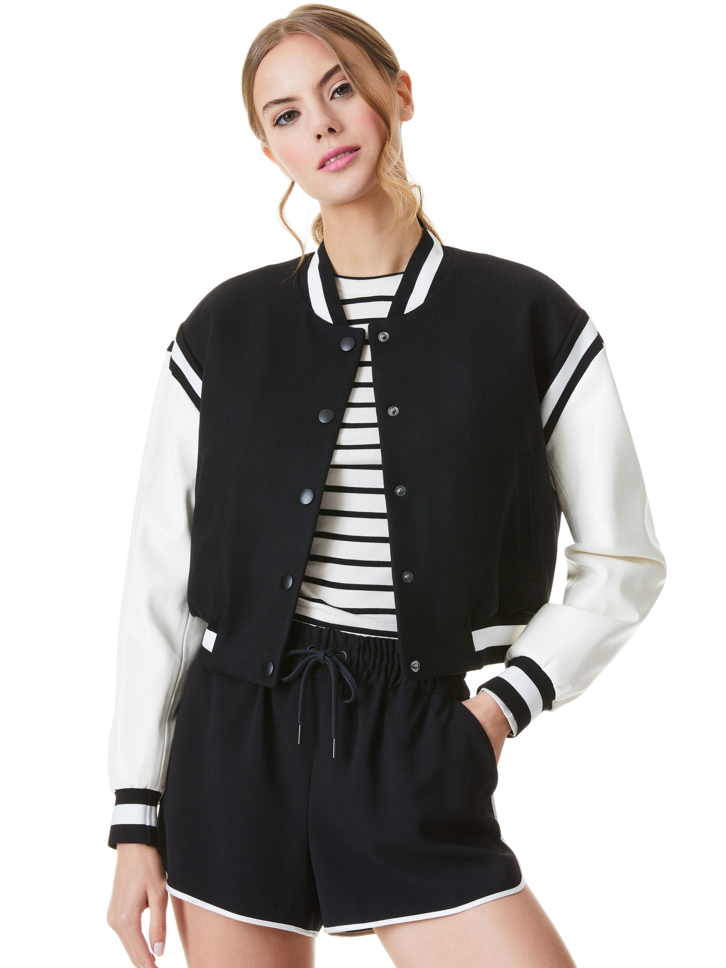KERI VEGAN LEATHER VARSITY JACKET-ALICE + OLIVIA