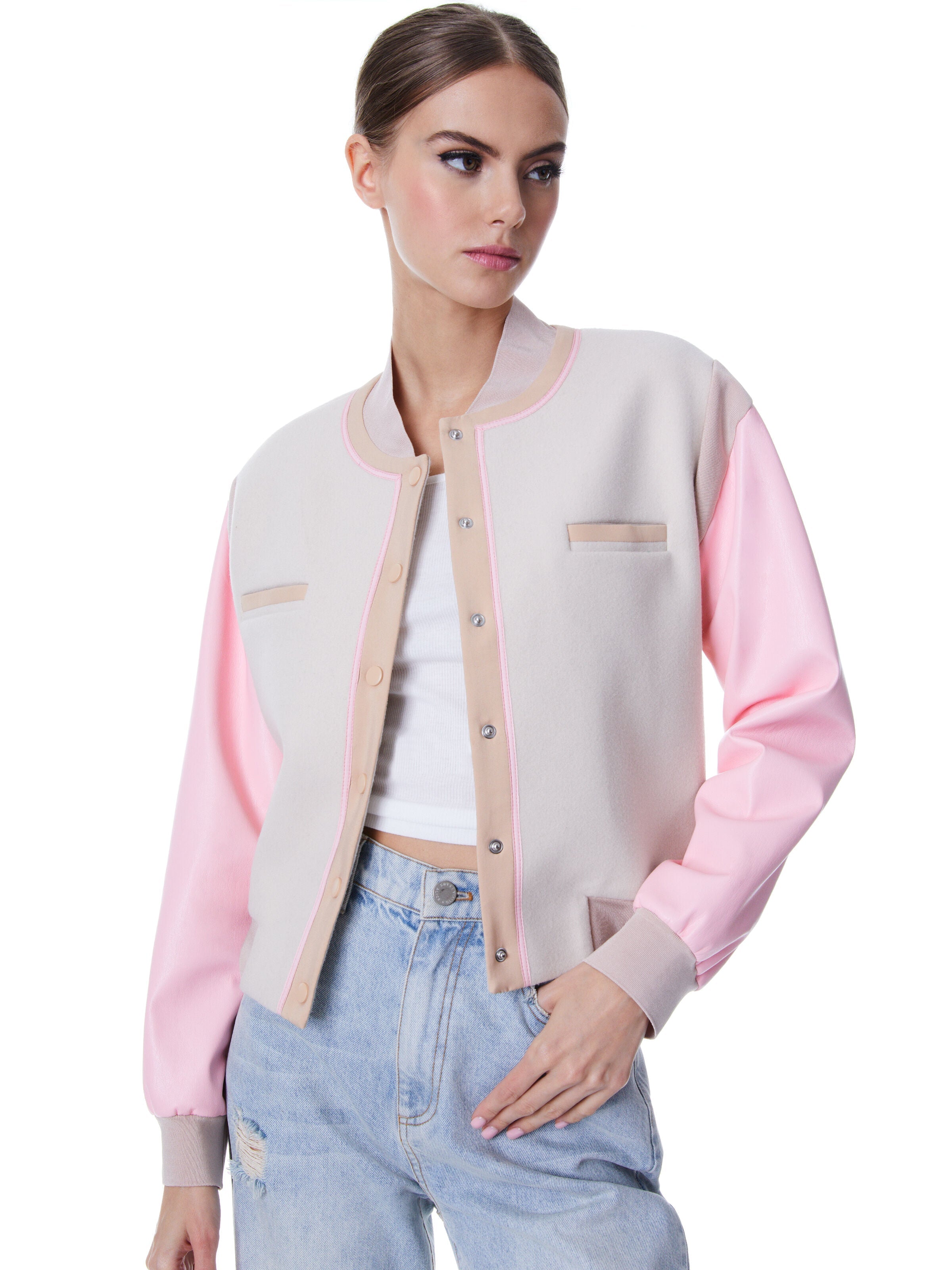 KERI VEGAN LEATHER VARSITY JACKET