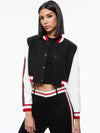 BARTON CROPPED VEGAN LEATHER VARSITY JACKET-ALICE + OLIVIA