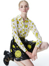 A+O X SMILEY WILLA EMBROIDERED PLACKET TOP-ALICE + OLIVIA