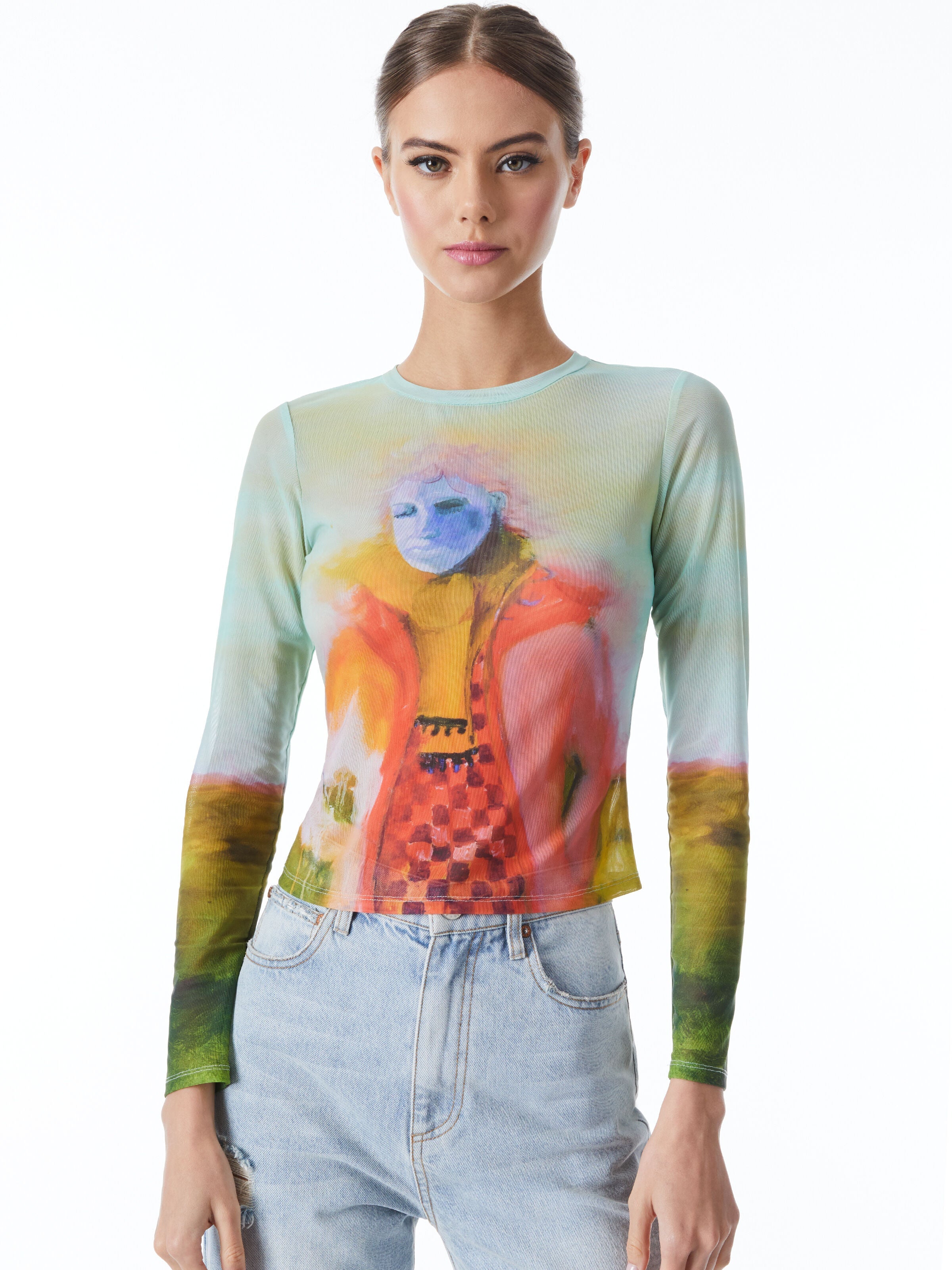 A+O X KIDSUPER DELAINA LONG SLEEVE CROP TOP-ALICE + OLIVIA