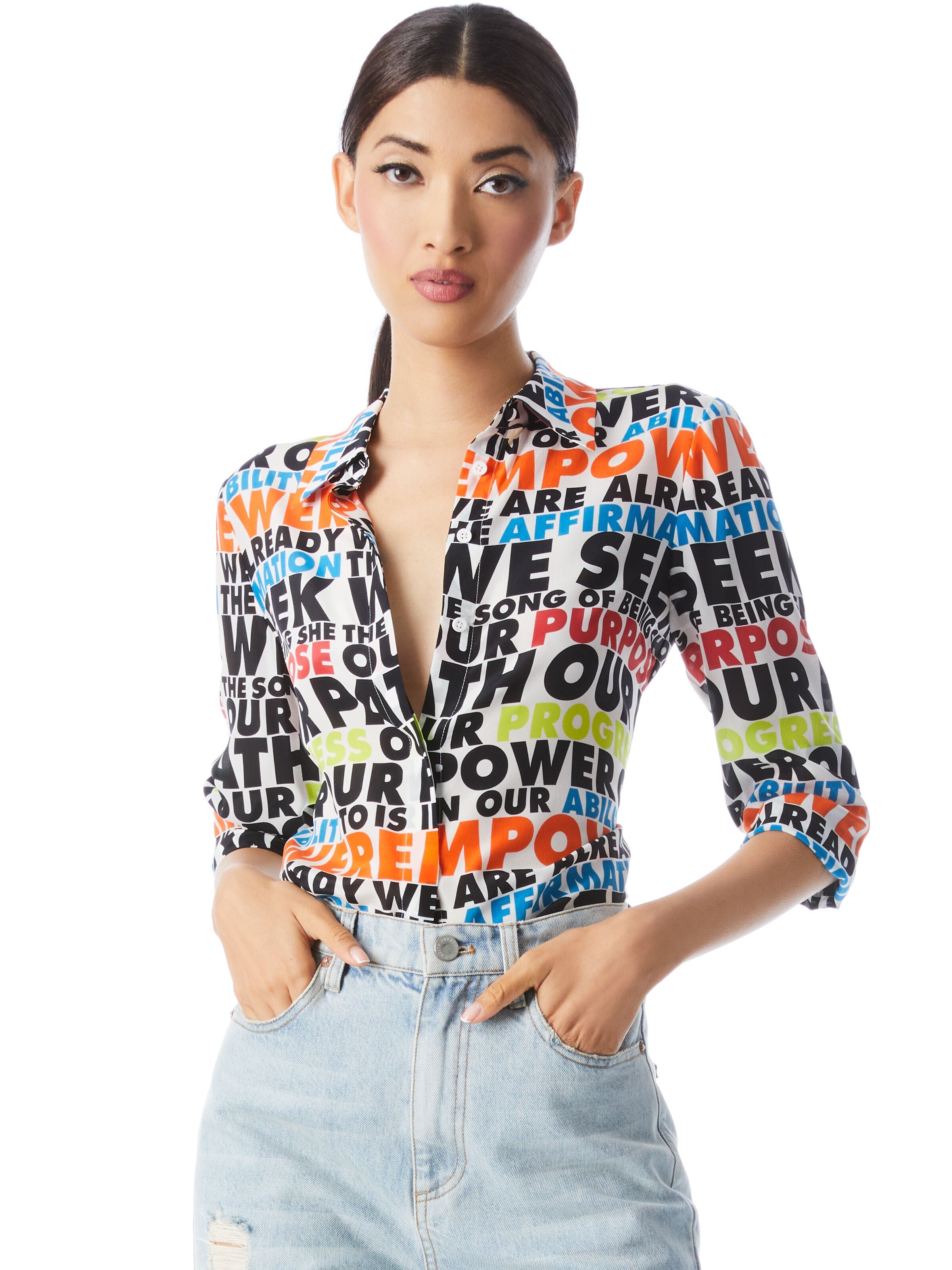 A+O X MAHOGANY L. BROWNE WILLA PLACKET TOP-ALICE + OLIVIA