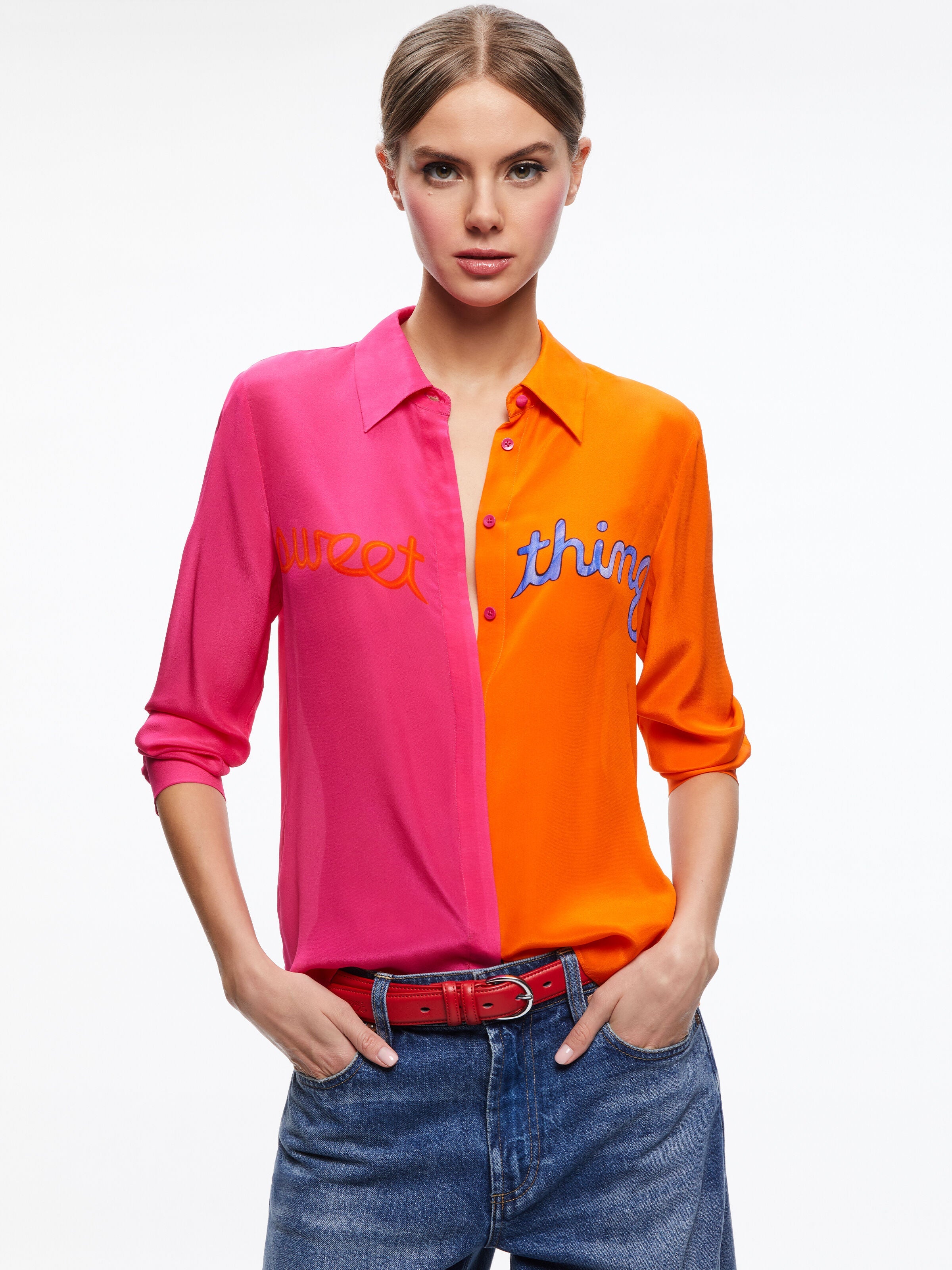A+O X DEBORAH KASS WILLA PLACKET TOP-ALICE + OLIVIA