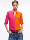 A+O X DEBORAH KASS WILLA PLACKET TOP-ALICE + OLIVIA