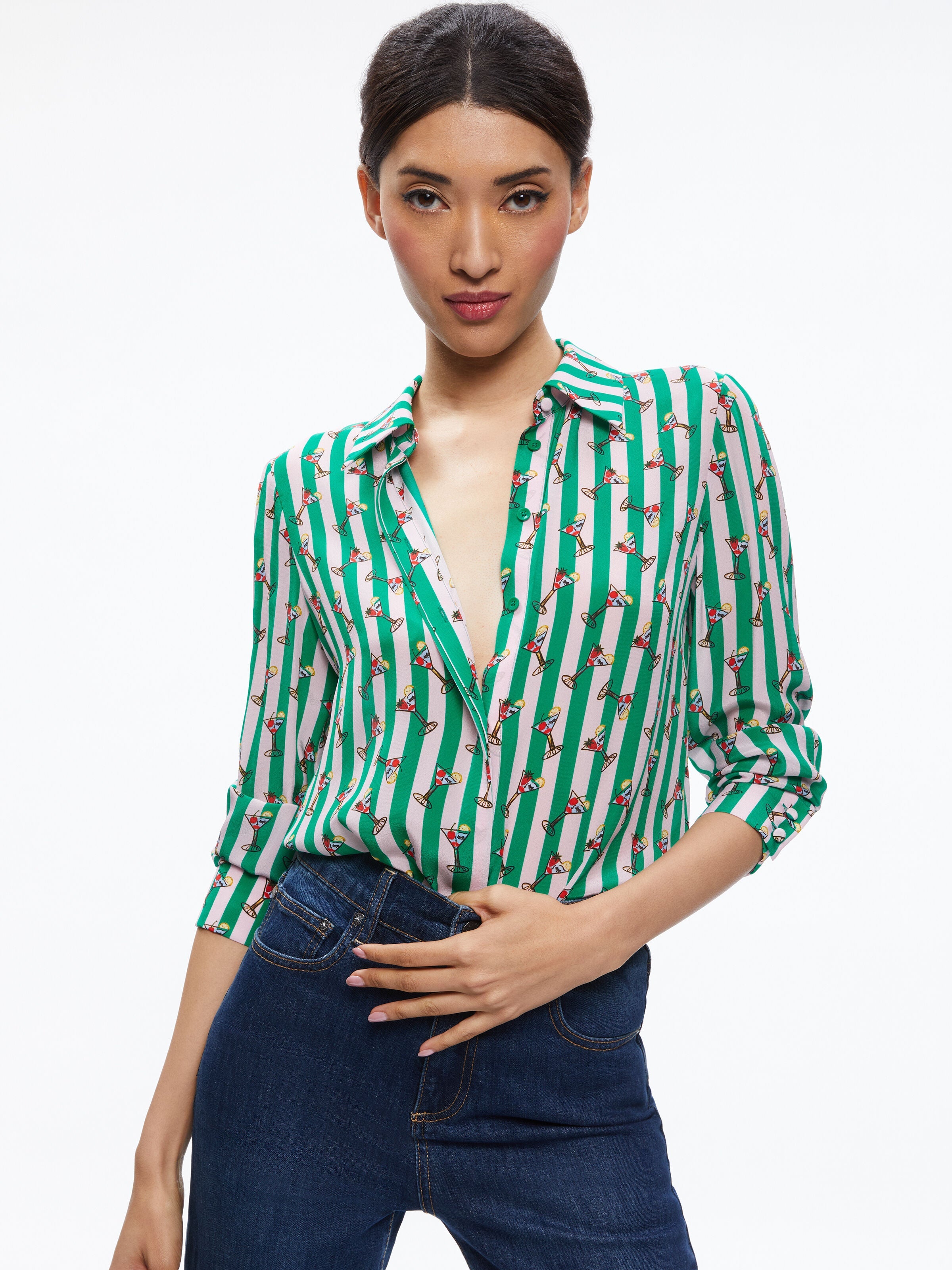 A+O X KENDRA DANDY WILLA PLACKET TOP-ALICE + OLIVIA