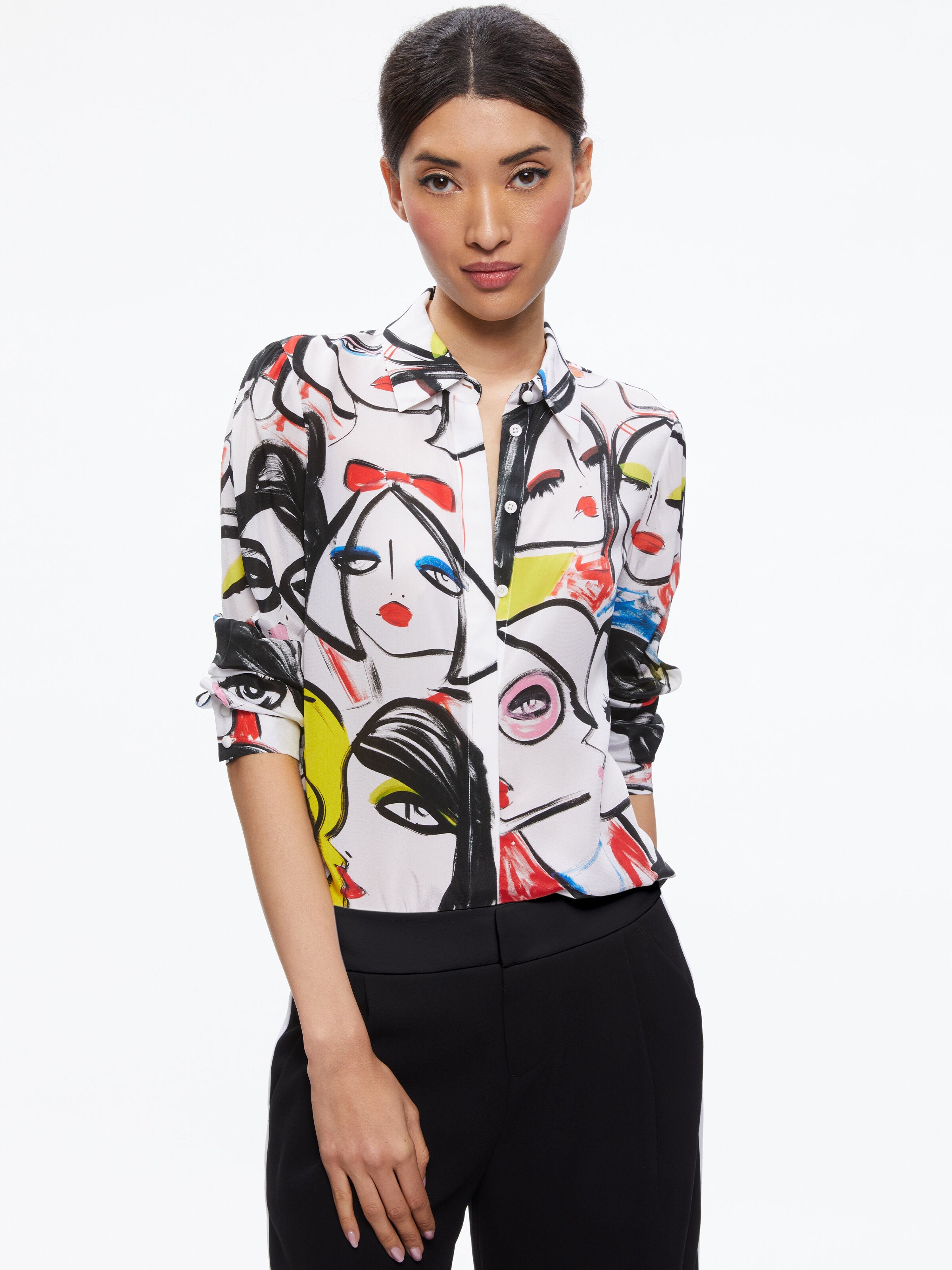 A+O X BLAIR Z WILLA PLACKET TOP-ALICE + OLIVIA