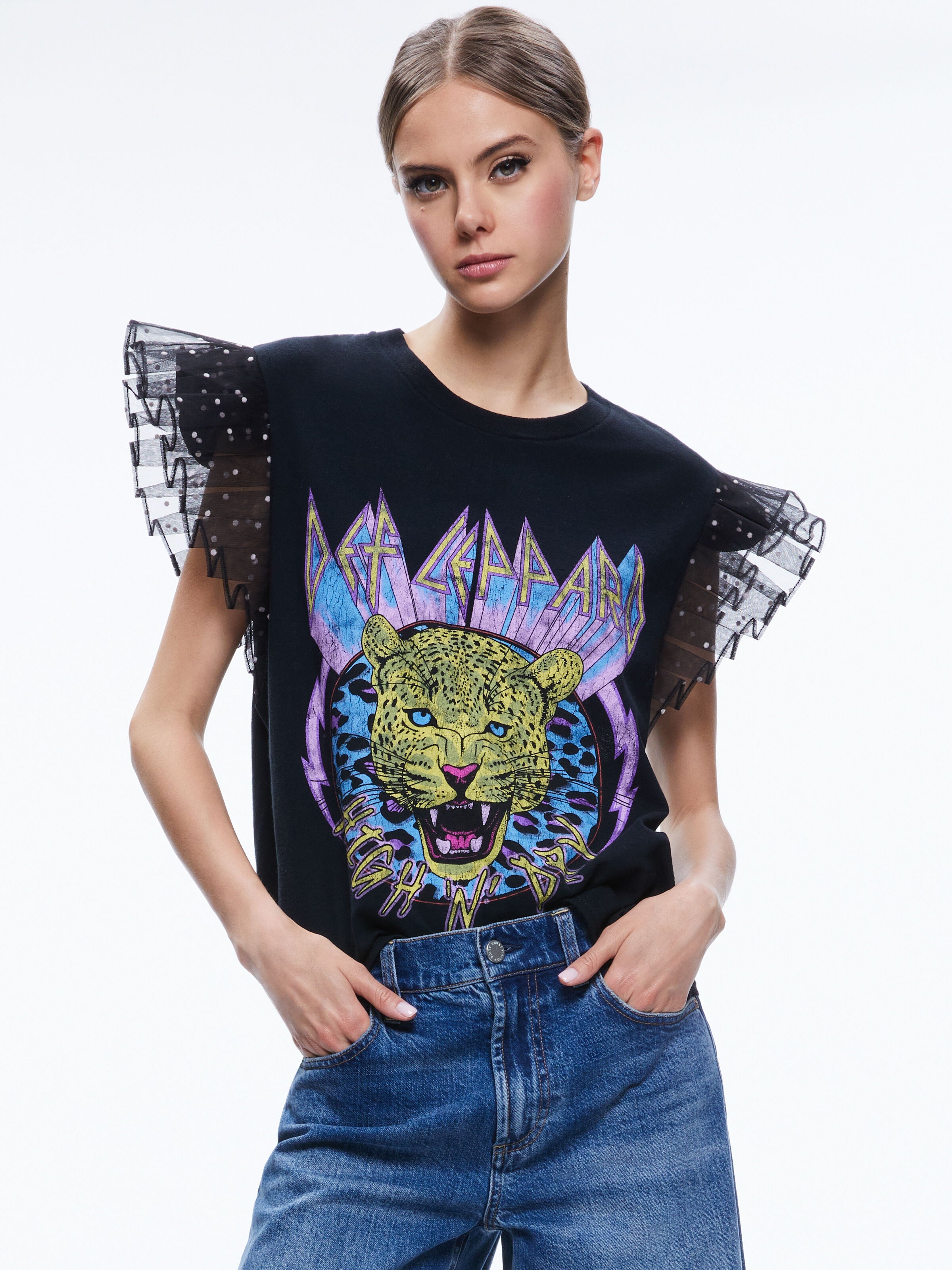 MILLER TEE WITH TULLE PUFF SLEEVES-ALICE + OLIVIA