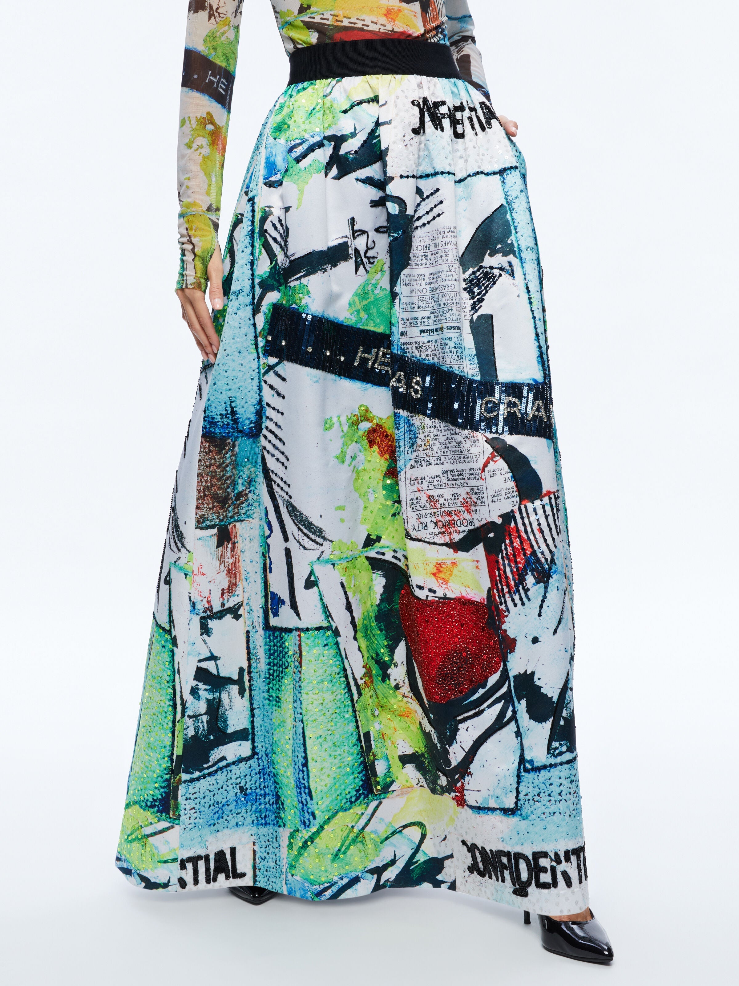 A+O X BASQUIAT TINA EMBELLISHED MAXI SKIRT-ALICE + OLIVIA