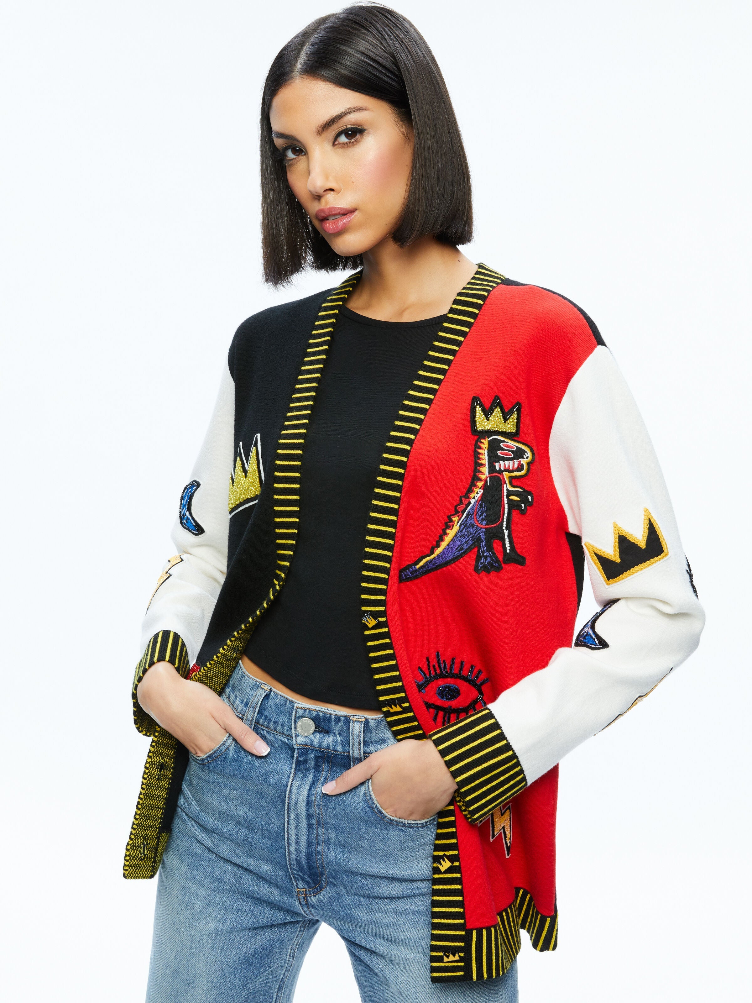 A+O X BASQUIAT BRADFORD CARDIGAN-ALICE + OLIVIA