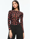 A+O X TOM WESSELMANN DELAINA MESH LONG SLEEVE TOP-LIP SYNC BLACK-ALICE + OLIVIA