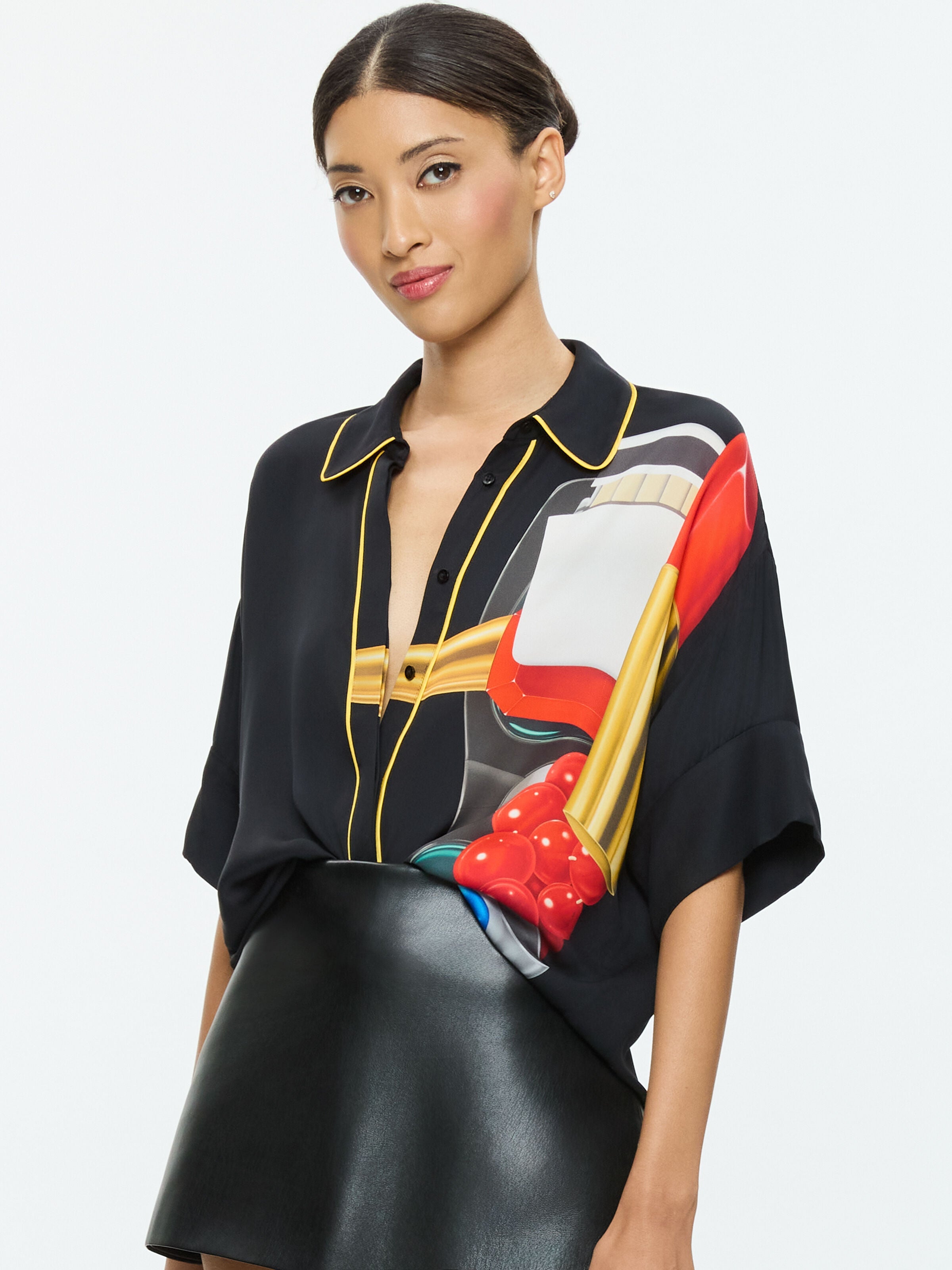 A+O X TOM WESSELMANN EDYTH HIGH LOW BUTTON DOWN-ALICE + OLIVIA