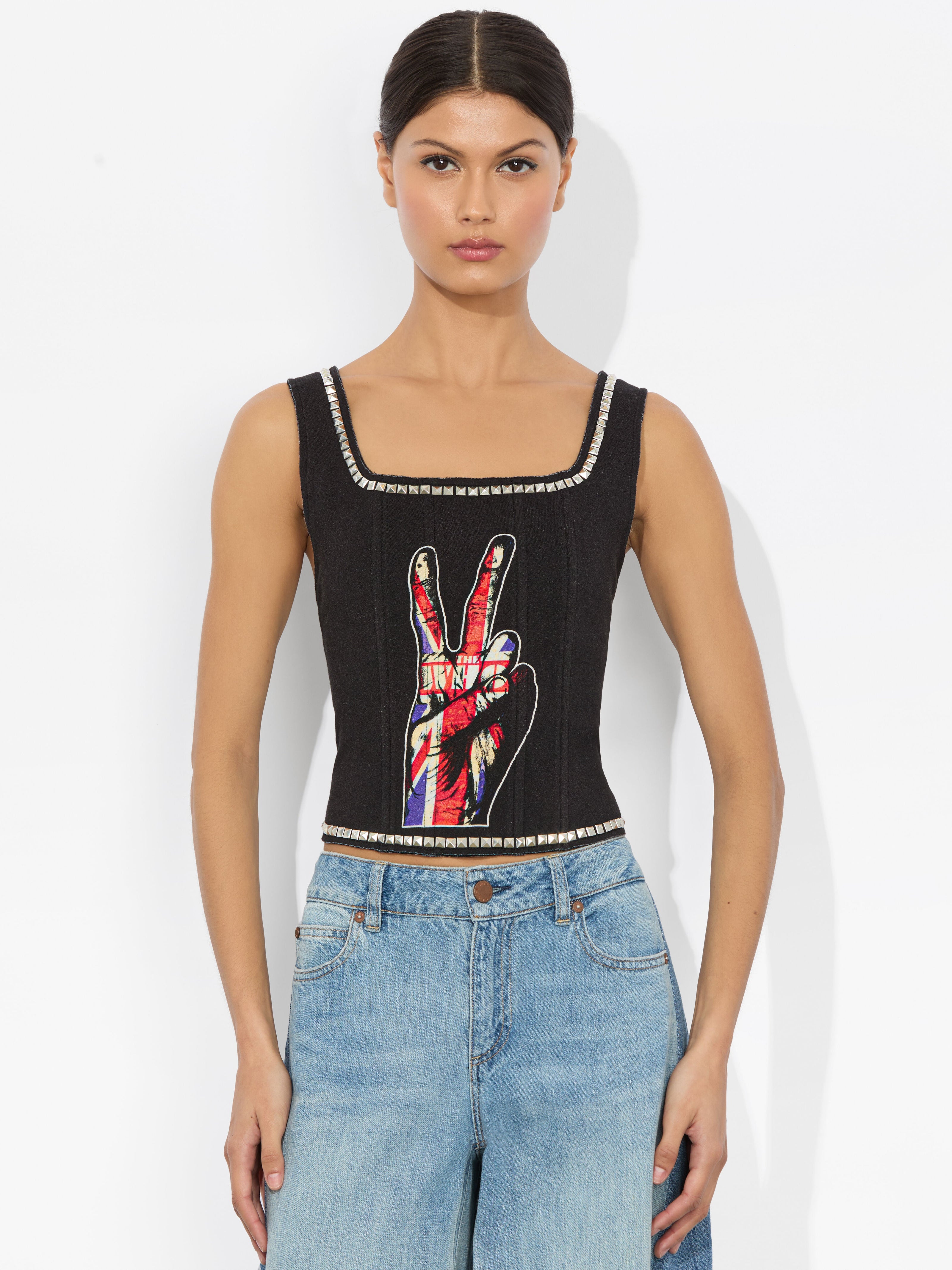BRESLIN BAND TEE CORSET-ALICE + OLIVIA